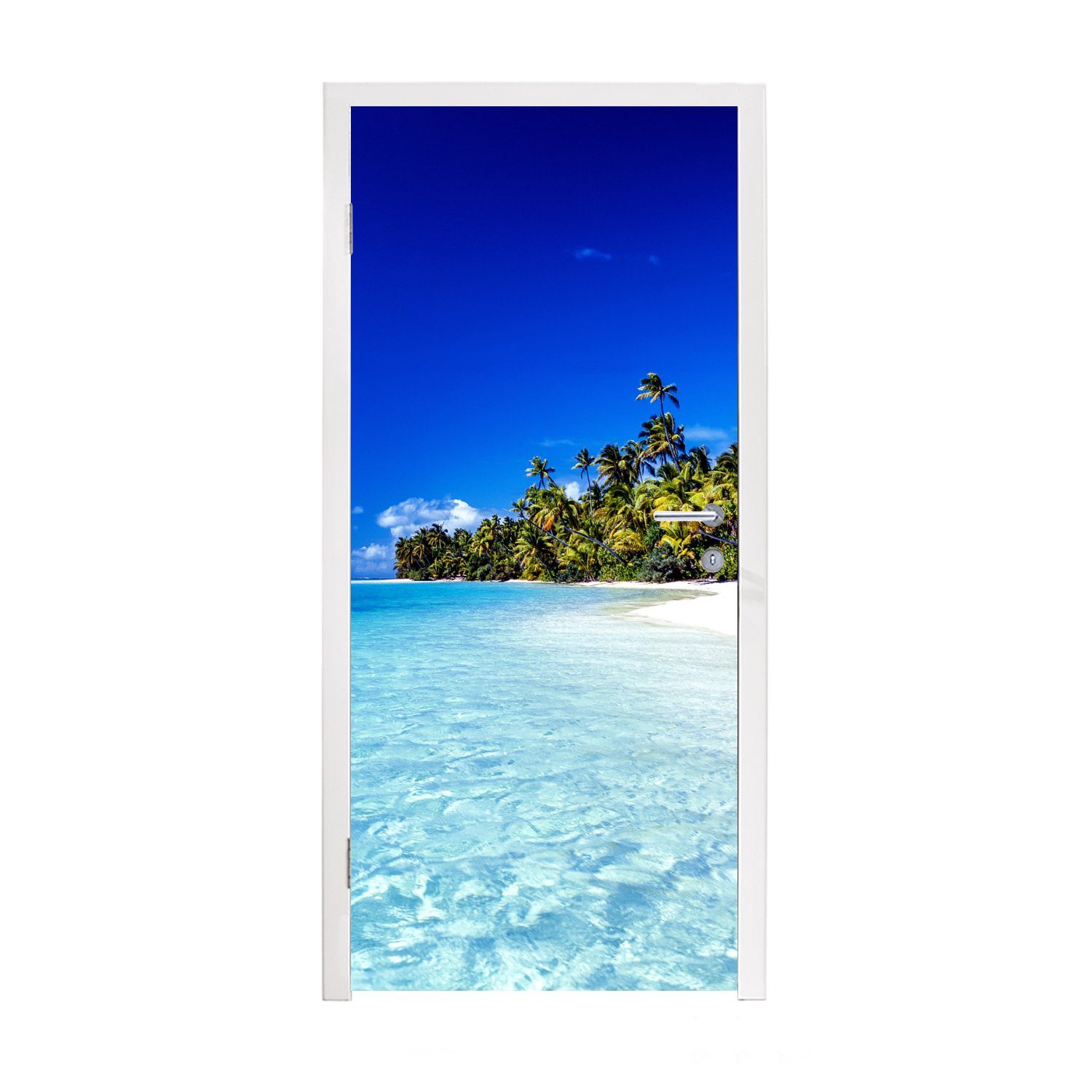 MuchoWow Türtapete Ein Strand auf One Foot Island mit Blick auf die Lagune von Aitutaki, Matt, bedruckt, (1 St), Fototapete für Tür, Türaufkleber, 75x205 cm