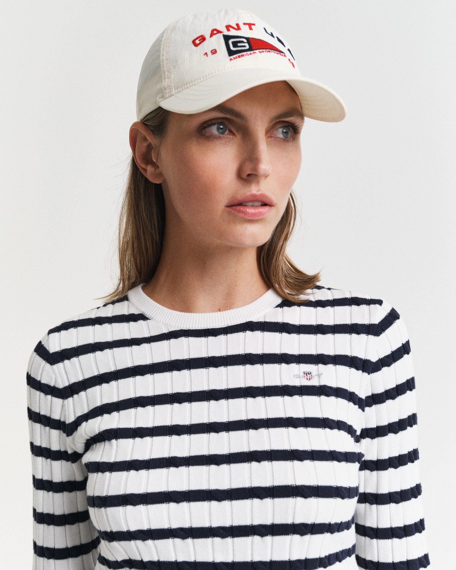 Gant Rundhalspullover STRETCH COTTON CABLE STRIPE C-NECK