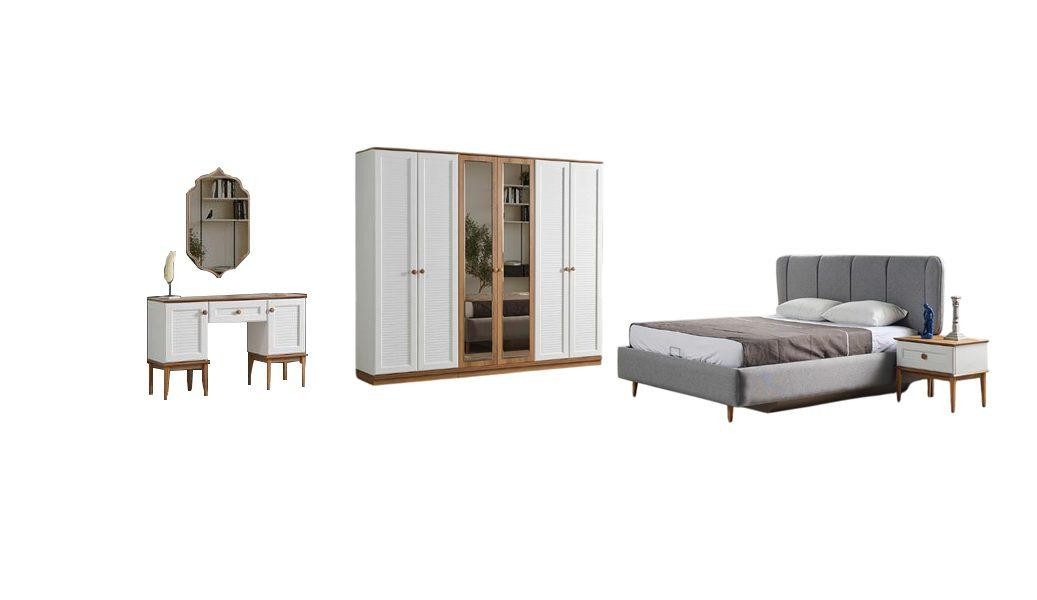 Schlafzimmer-Set Schlafzimmer Set 6tlg Doppelbett Garnitur Kleiderschrank Modern Bett