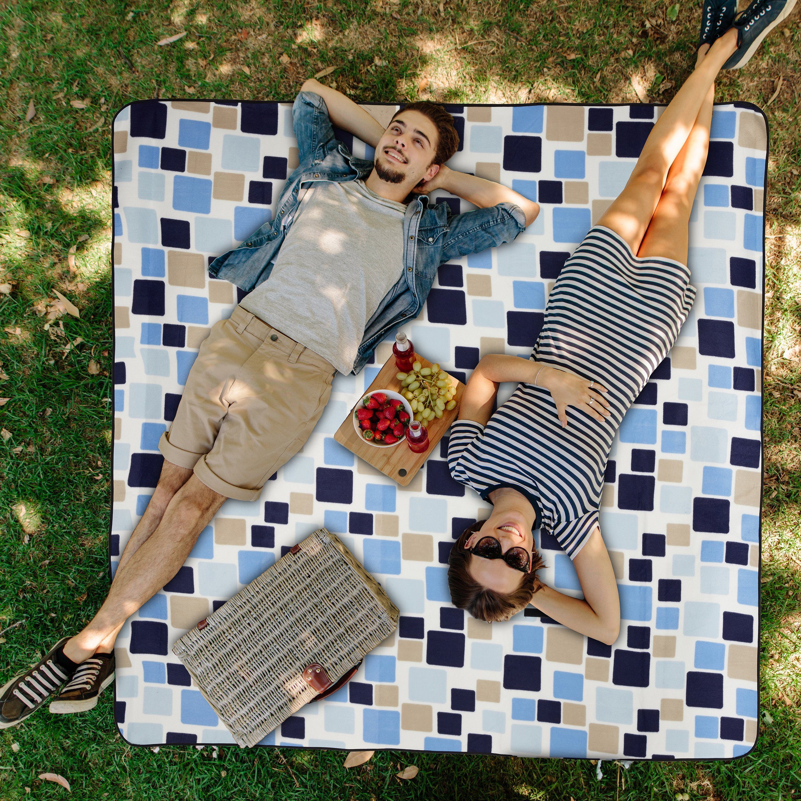 Picknickdecke Muster blau, relaxdays