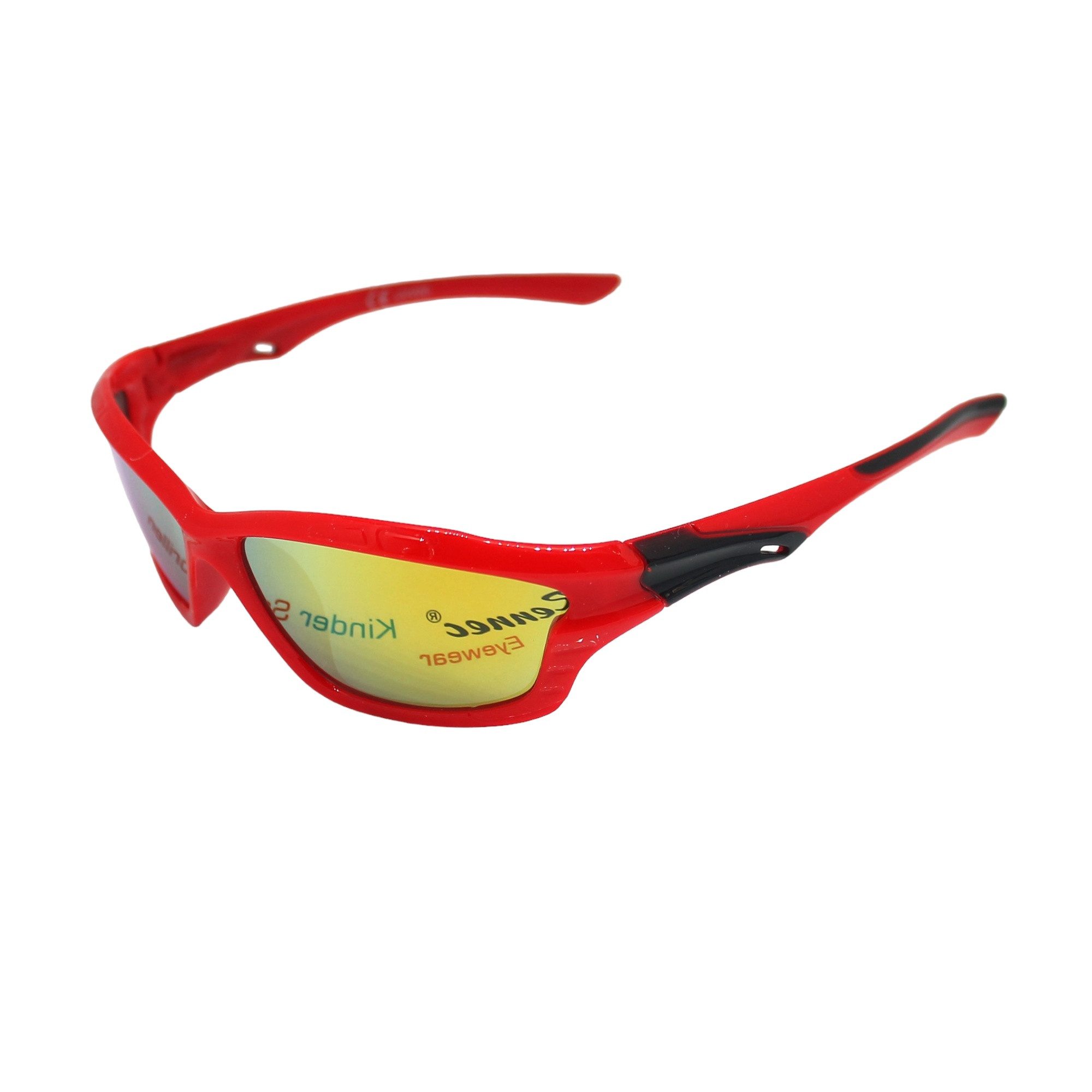 Rennec Sonnenbrille (Kinder Sportbrille 5 bis 11 Jahre, Schmale Sonnenbrille Jungen mit Brillenbeutel) Radbrille Gläser Orange Verspiegelt