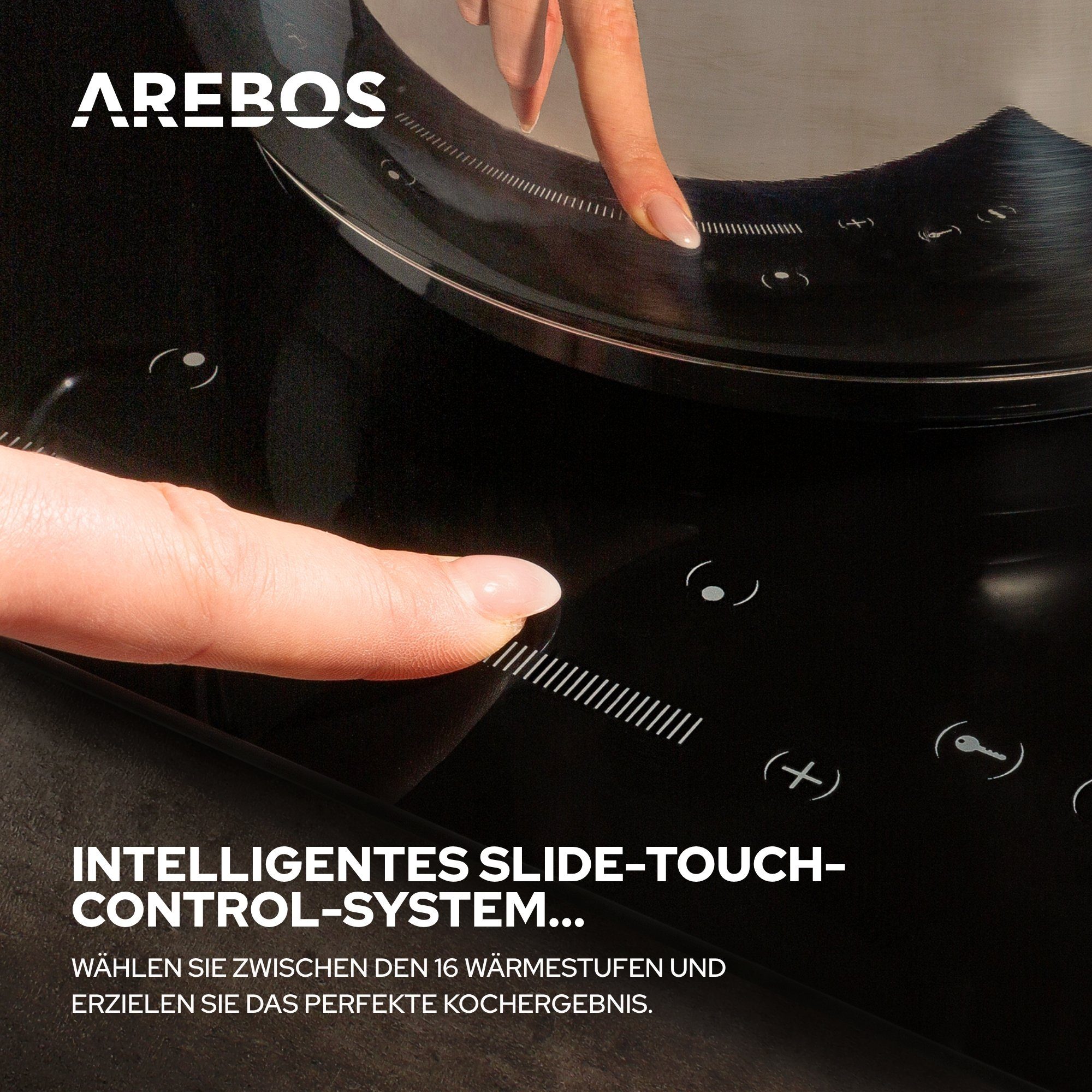 Arebos Elektro-Kochfeld Glaskeramik 3200W 2 Kochzonen 30 cm