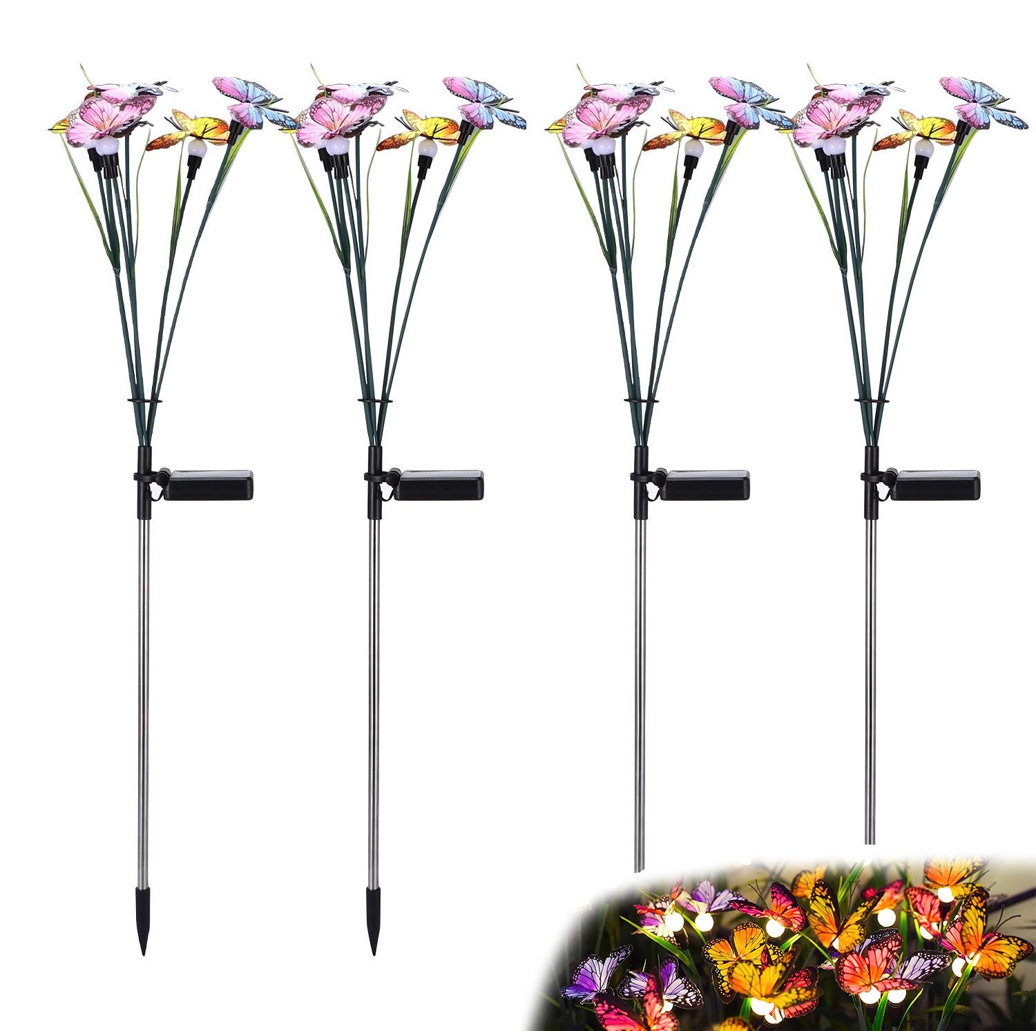 LED Solarleuchte 2 Stück Garten Solarlampen, 12 LED Schmetterling Glühwürmchen