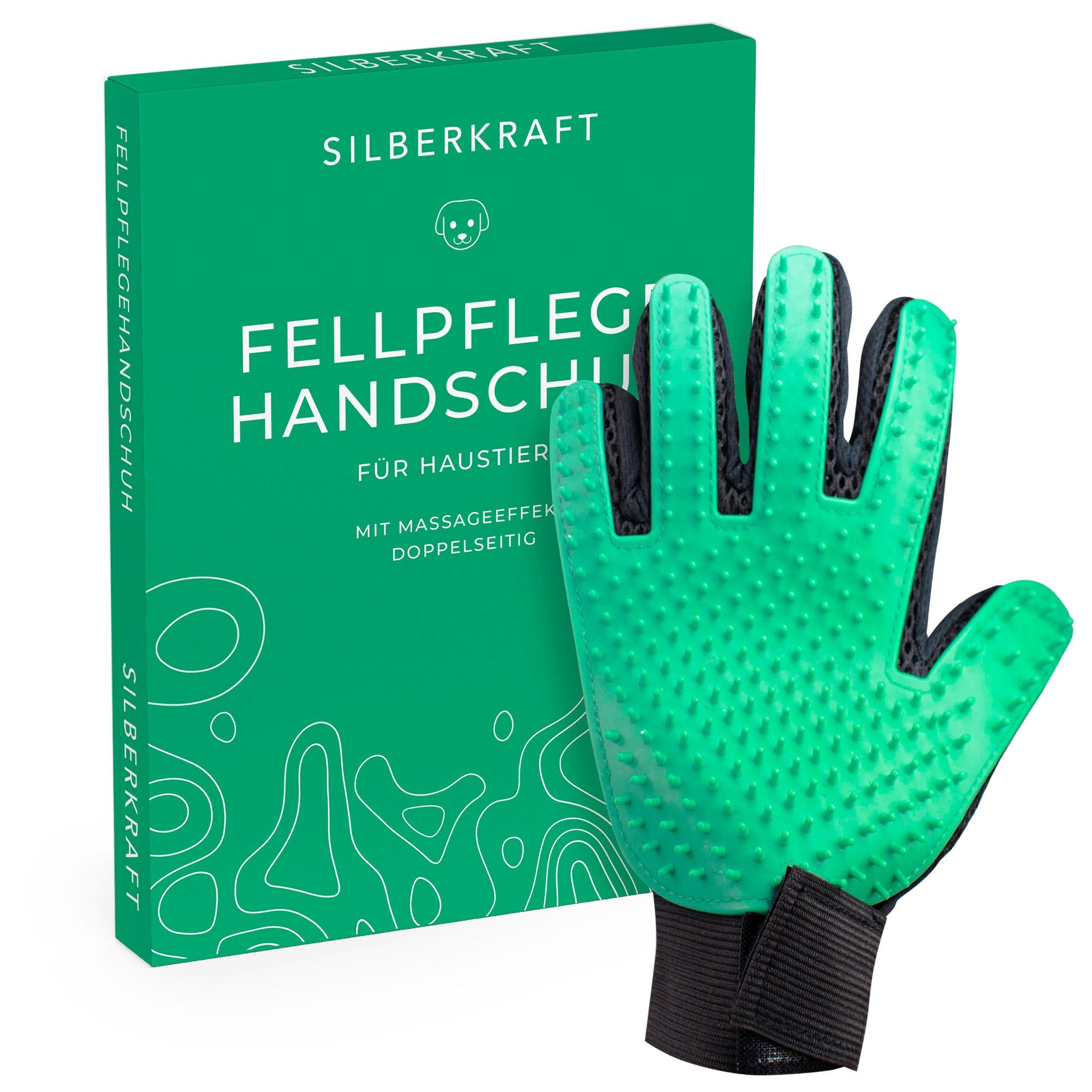 Silberkraft Fellpflegehandschuh Fellpflegehandschuh für Hunde und Katzen, Massagehandschuh, 256 Noppen, (1-tlg), Flexibel tragbar, für Lang- und Kurzhaar, waschbar & wiederverwendbar