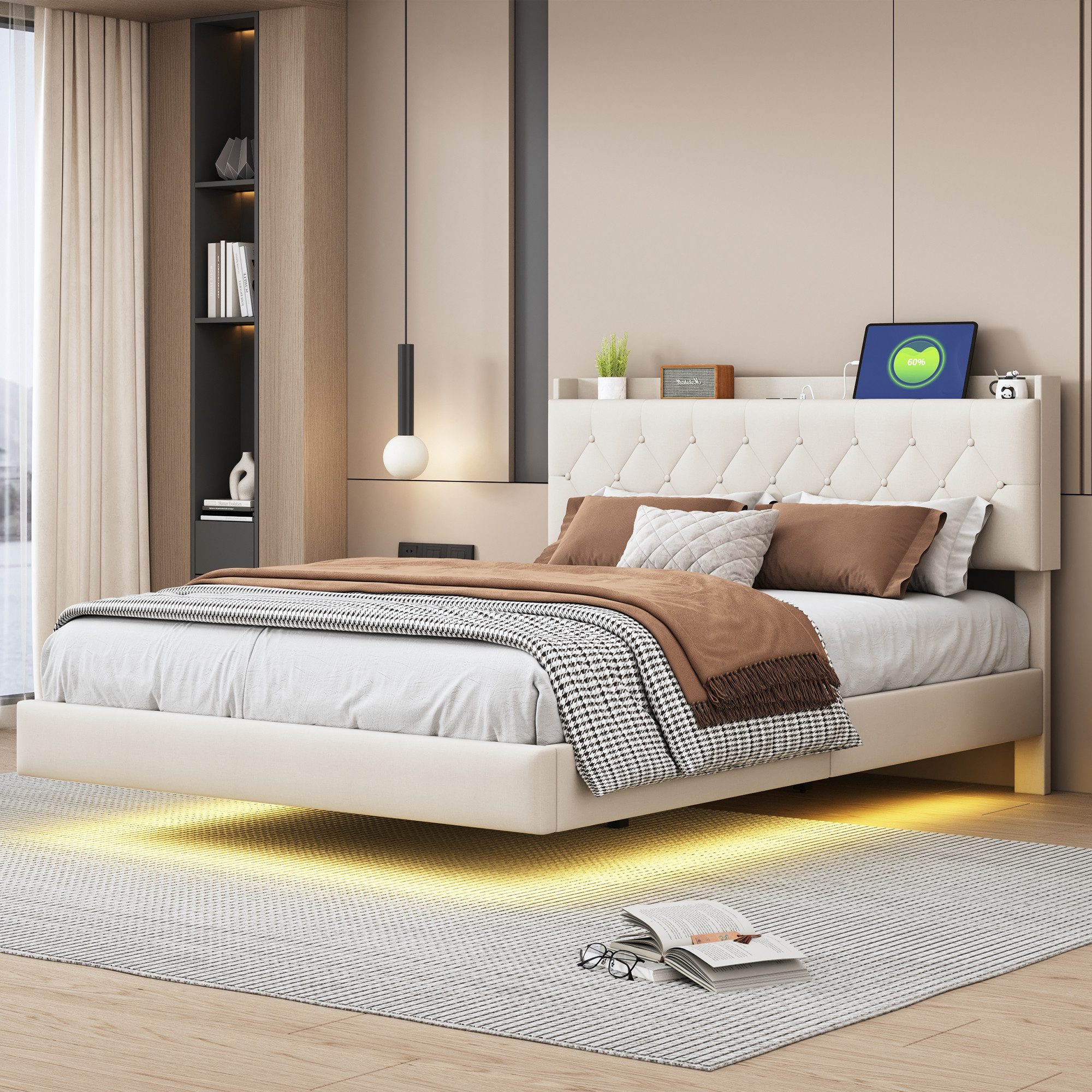 Flieks Polsterbett, LED Doppelbett 140x200cm mit günstig online kaufen