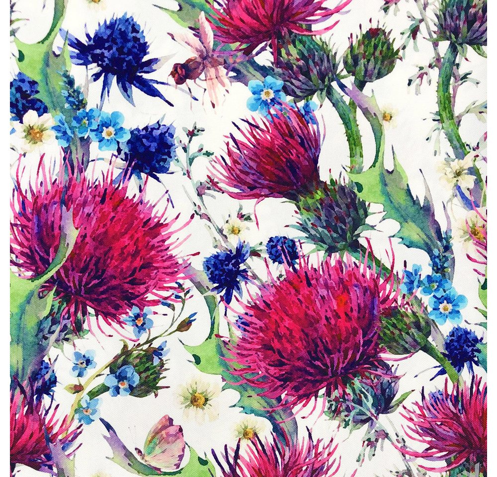 Thumbnail - novely® Stoff OXFORD 210D D178 Thistle White Printstoff Outdoor, Wasserabweisend, Outdoor, Meterware, 1lfm