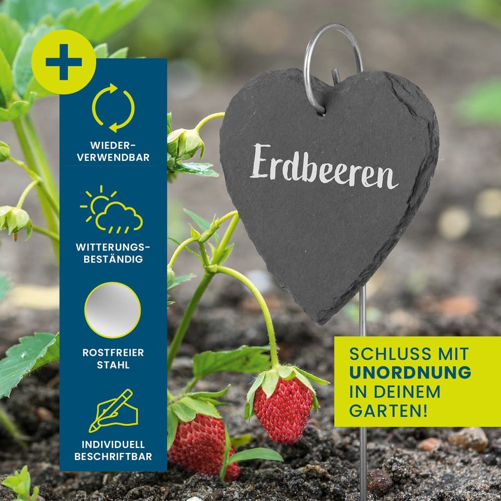 Hoberg Gartenstecker Set Schiefer Herz 20-tlg. 40cm grau, 10 x 10 x 0,5 cm (10-St) Schiefer-Pflanzschilder Herz-Form