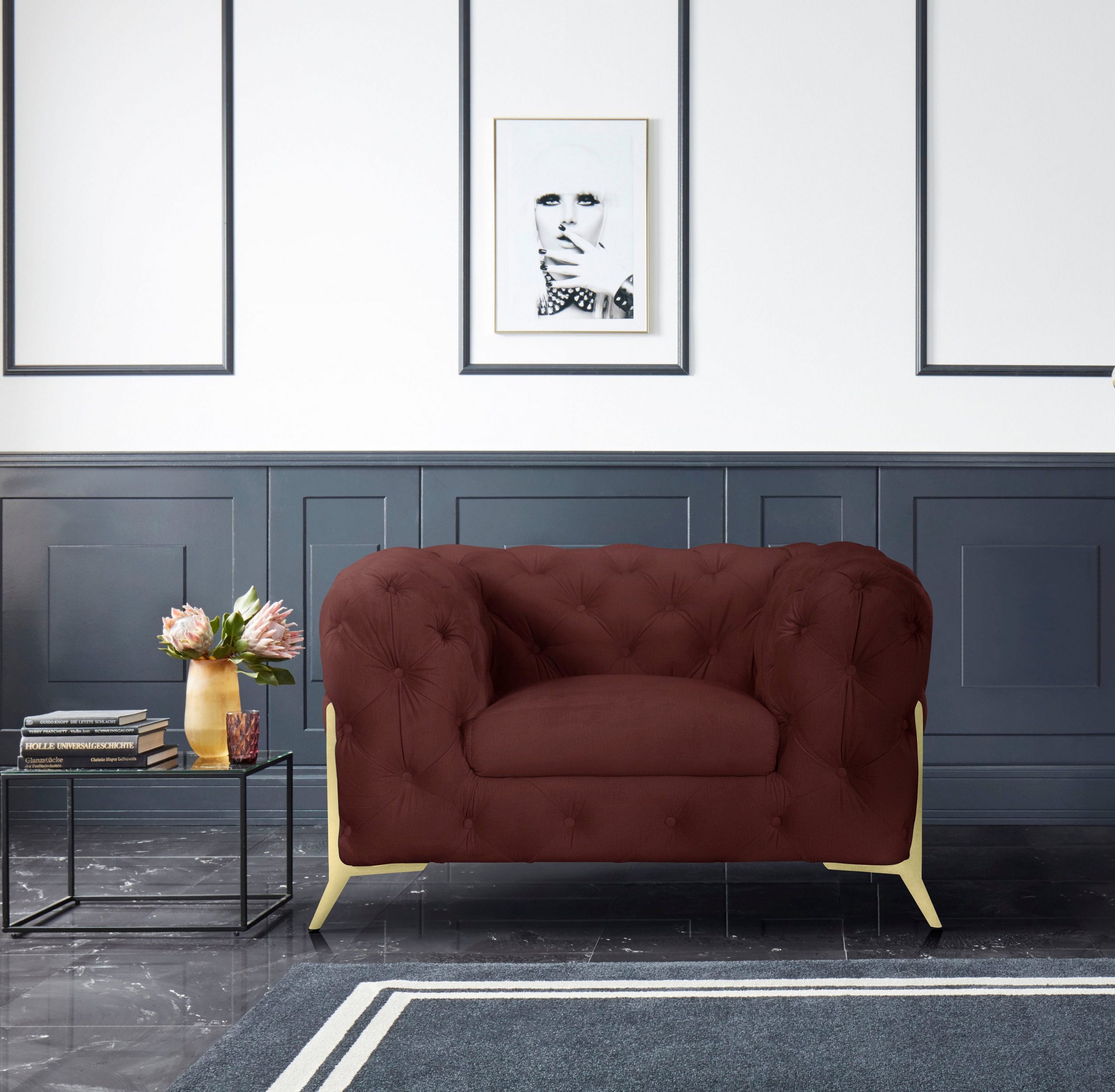 Leonique Chesterfield-Sessel »Amaury«, Knopfheftung, wahlweise Füße in chromfarben, goldfarben oder schwarz