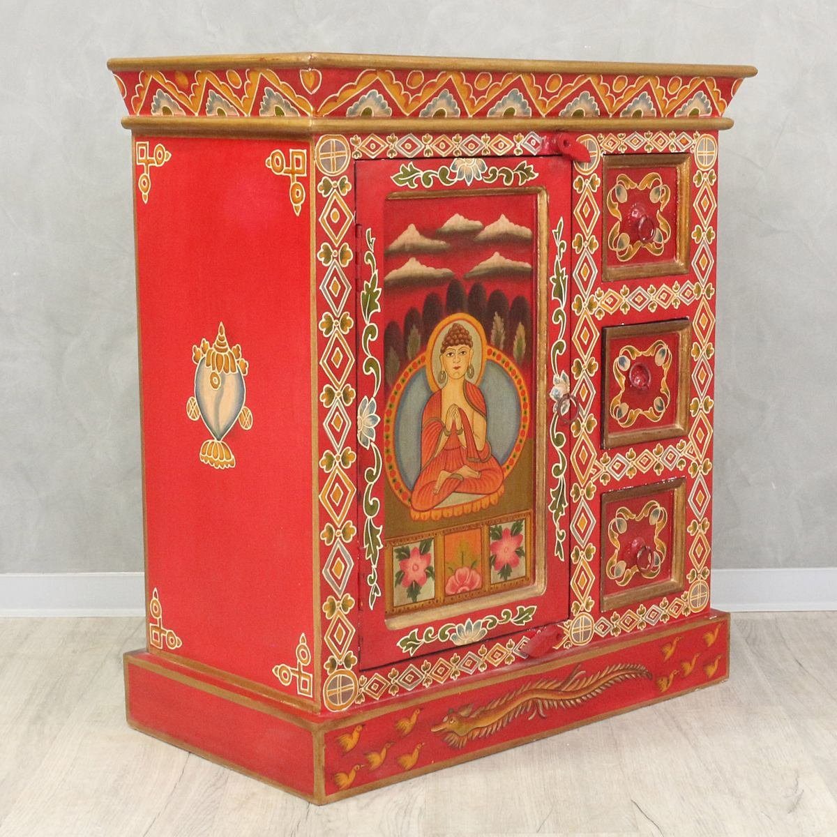 cm Oriental Norbu Wandschrank Handarbeit Galerie Rot Mehrzweckschrank Tibet 76