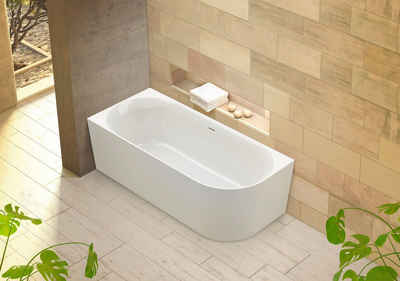 OTTOFOND Badewanne Mince Corner rechts 180 cm weiß, (1-tlg), inkl. Ablaufgarnitur, Schlitzüberlauf, Fußgestell, schmale Wannenkante