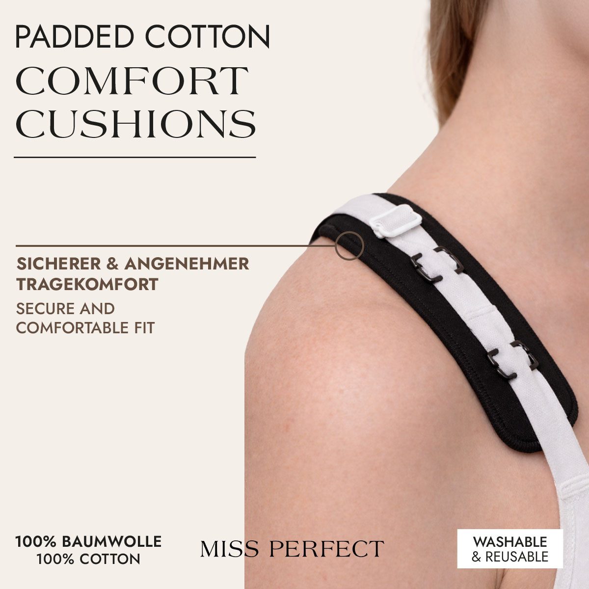 Miss Perfect BH-Träger 40002-9, Padded Cotton Comfort Cushions – Trägerkissen aus Baumwolle