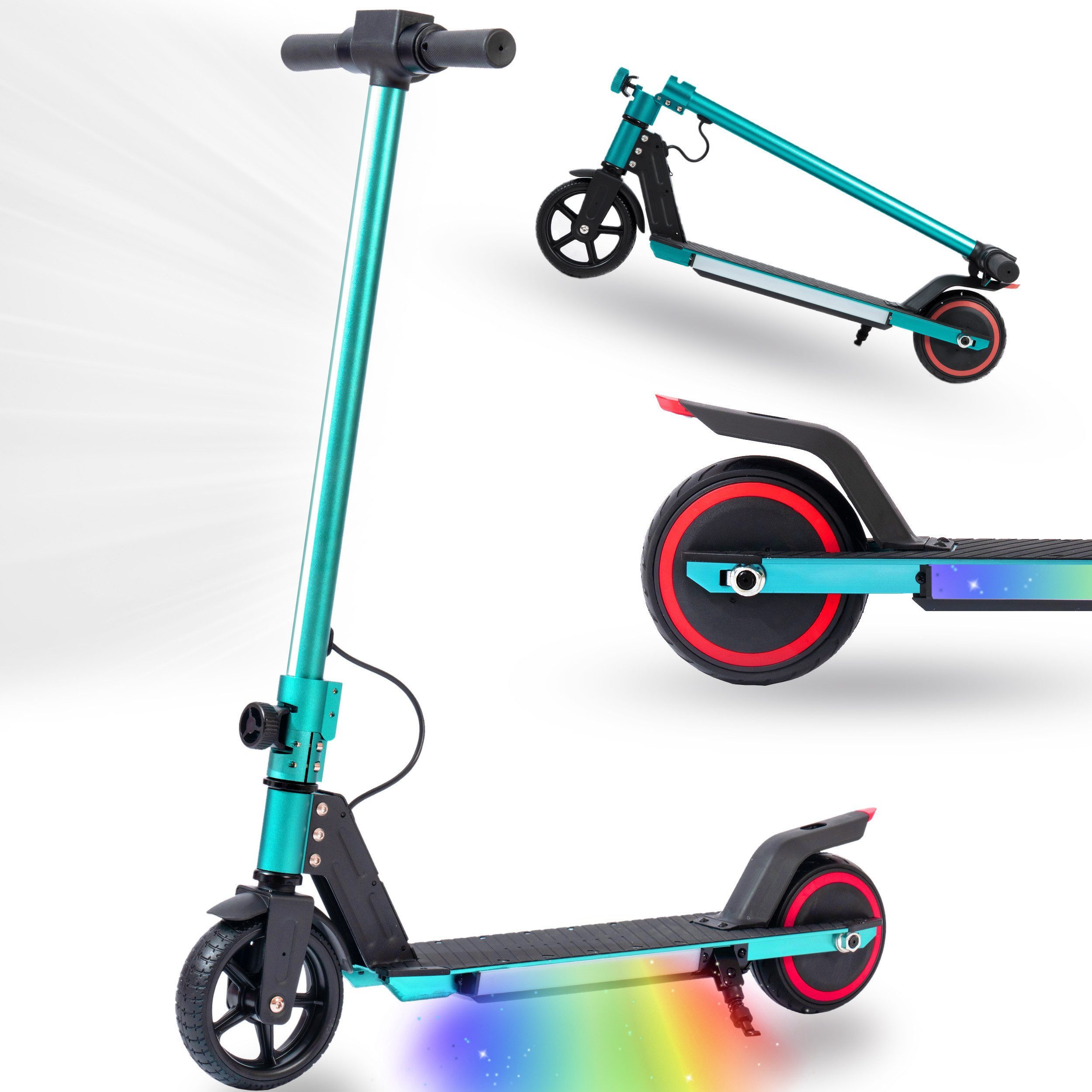 Vankel Elektro-Kinderroller für 6-15 Jahren, 6,5'' E-Roller, max. 5-8km, klappbar, Belastbarkeit 50 kg, 14km/h, faltbarer Cityroller, mit Beleuchtung, EBS+Fußbremse