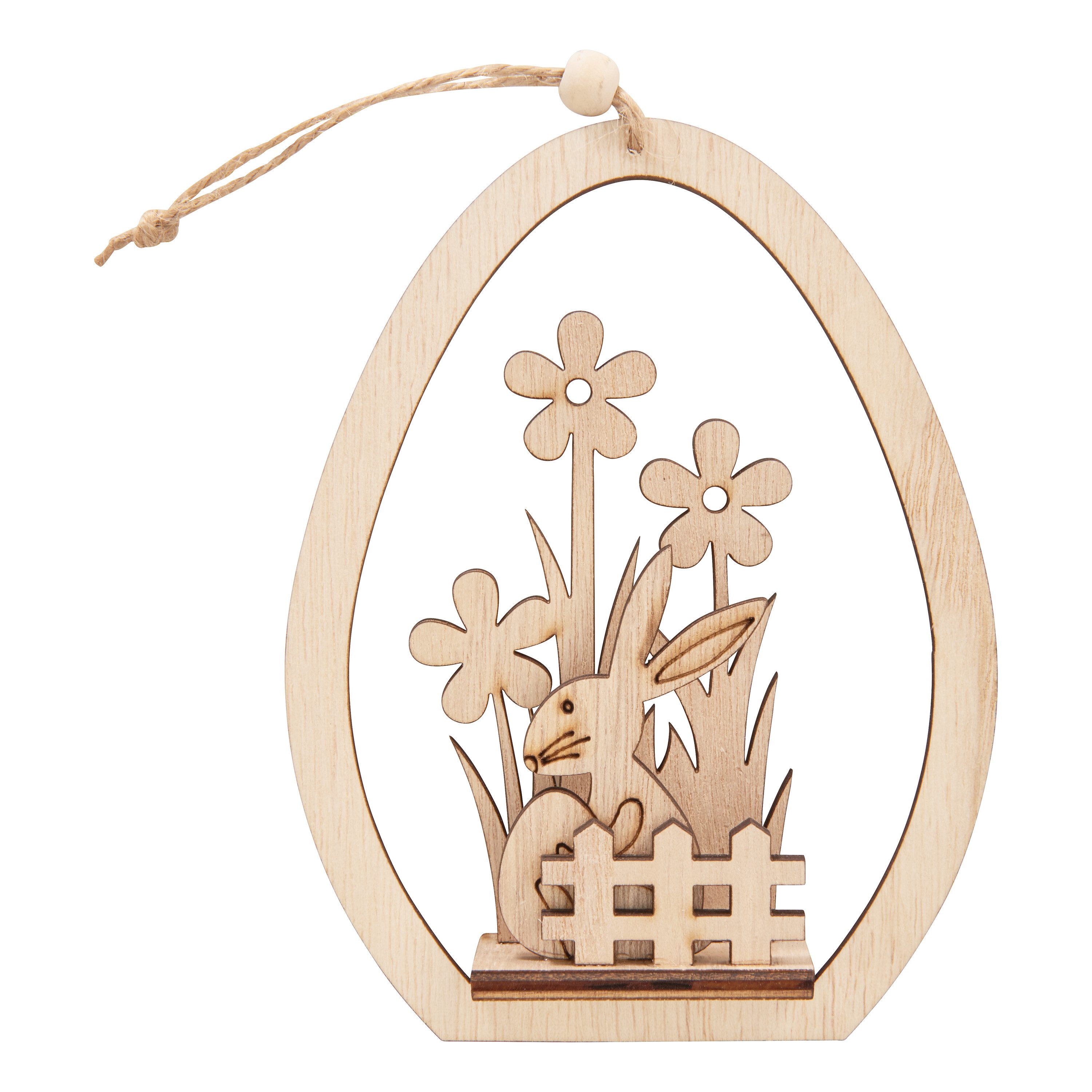 Modellbausatz Holz-Steckmotiv Ei-Anhänger Hase mit Ei