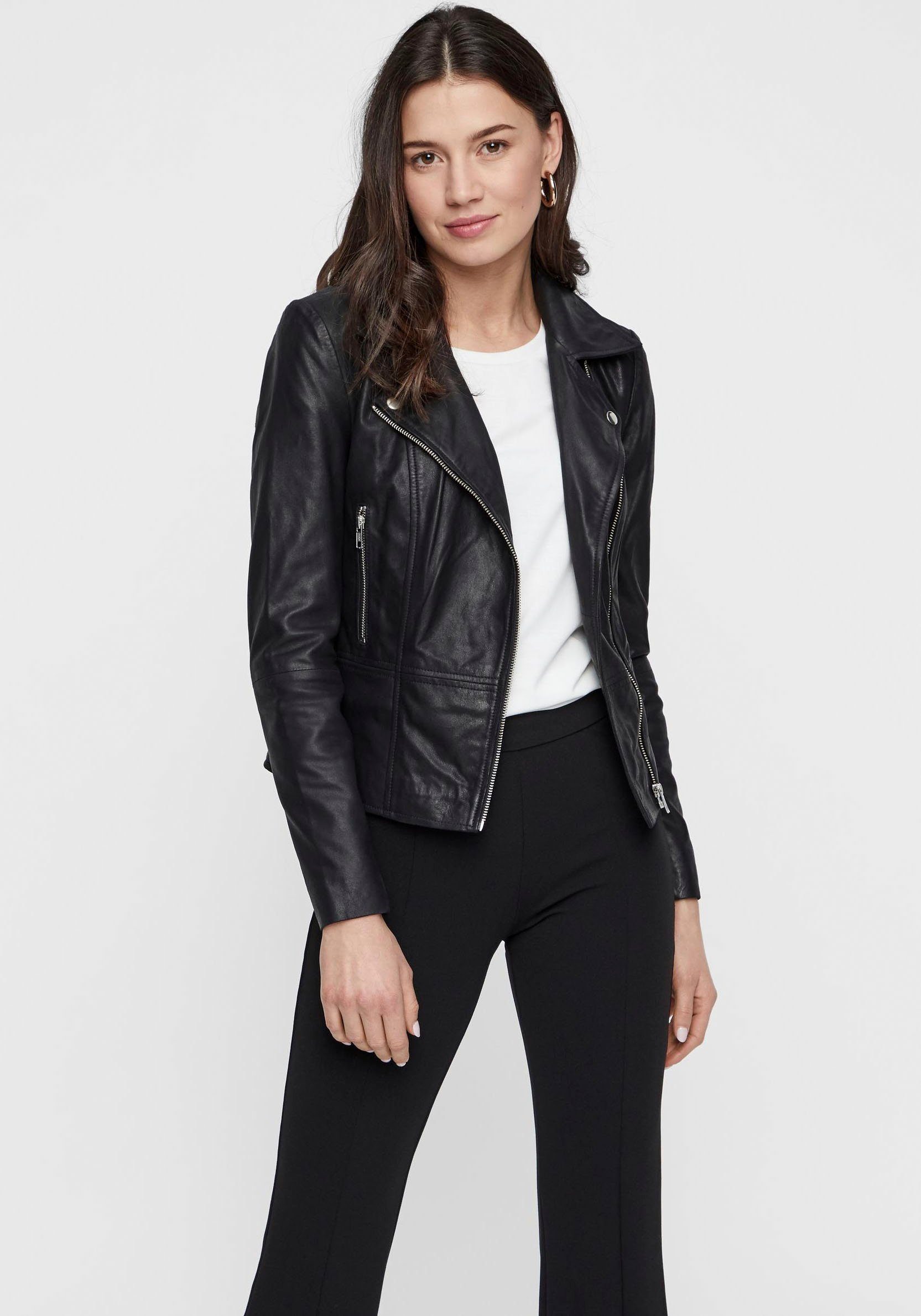 Y.A.S Lederjacke YASSOPHIE LEATHER JACKET mit Biker Details