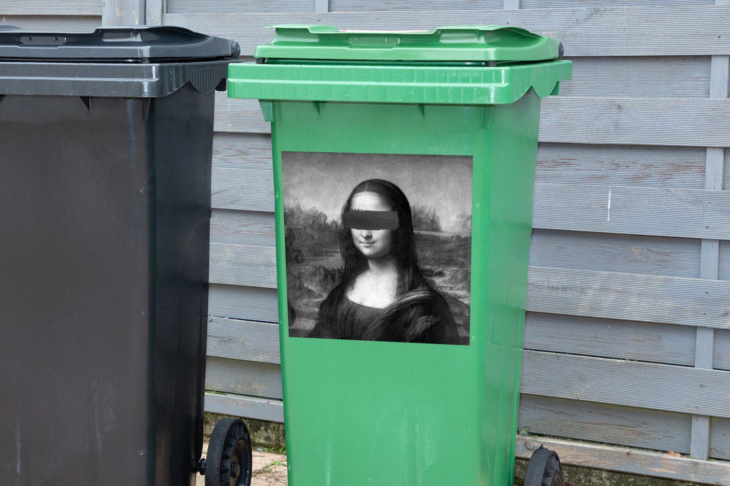 MuchoWow Wandsticker Vinci - Container, Leonardo St), da - Lisa Mona Mülltonne, Weiß Mülleimer-aufkleber, (1 Schwarz - Sticker, Abfalbehälter