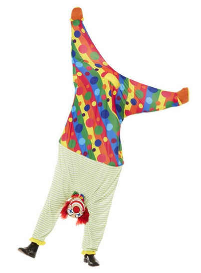 Smiffys Kostüm Upside Down Clown Kostüm, Witziges Ganzkörperkostüm mit der Illusion eines kopfstehenden Clown