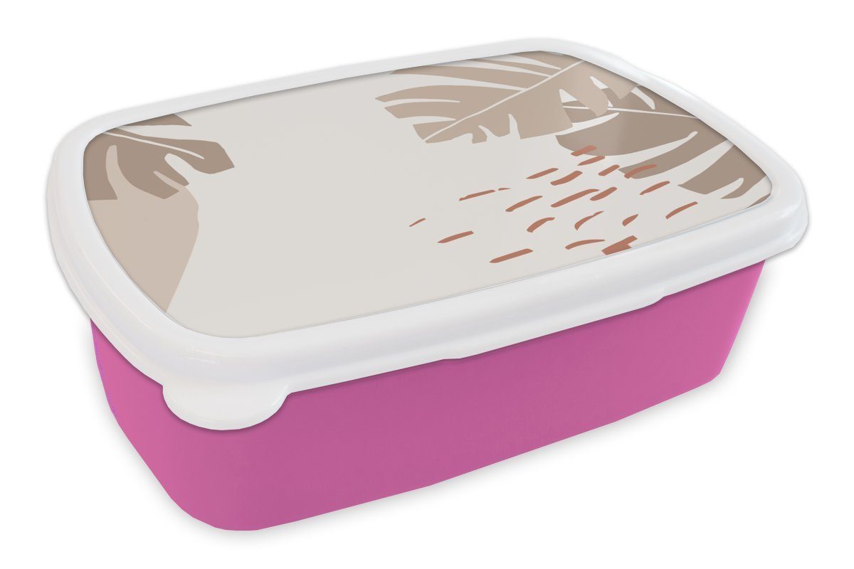 MuchoWow Lunchbox Sommer - Laub - Weiß, Kunststoff, (2-tlg), Brotbox für Erwachsene, Brotdose Kinder, Snackbox, Mädchen, Kunststoff rosa