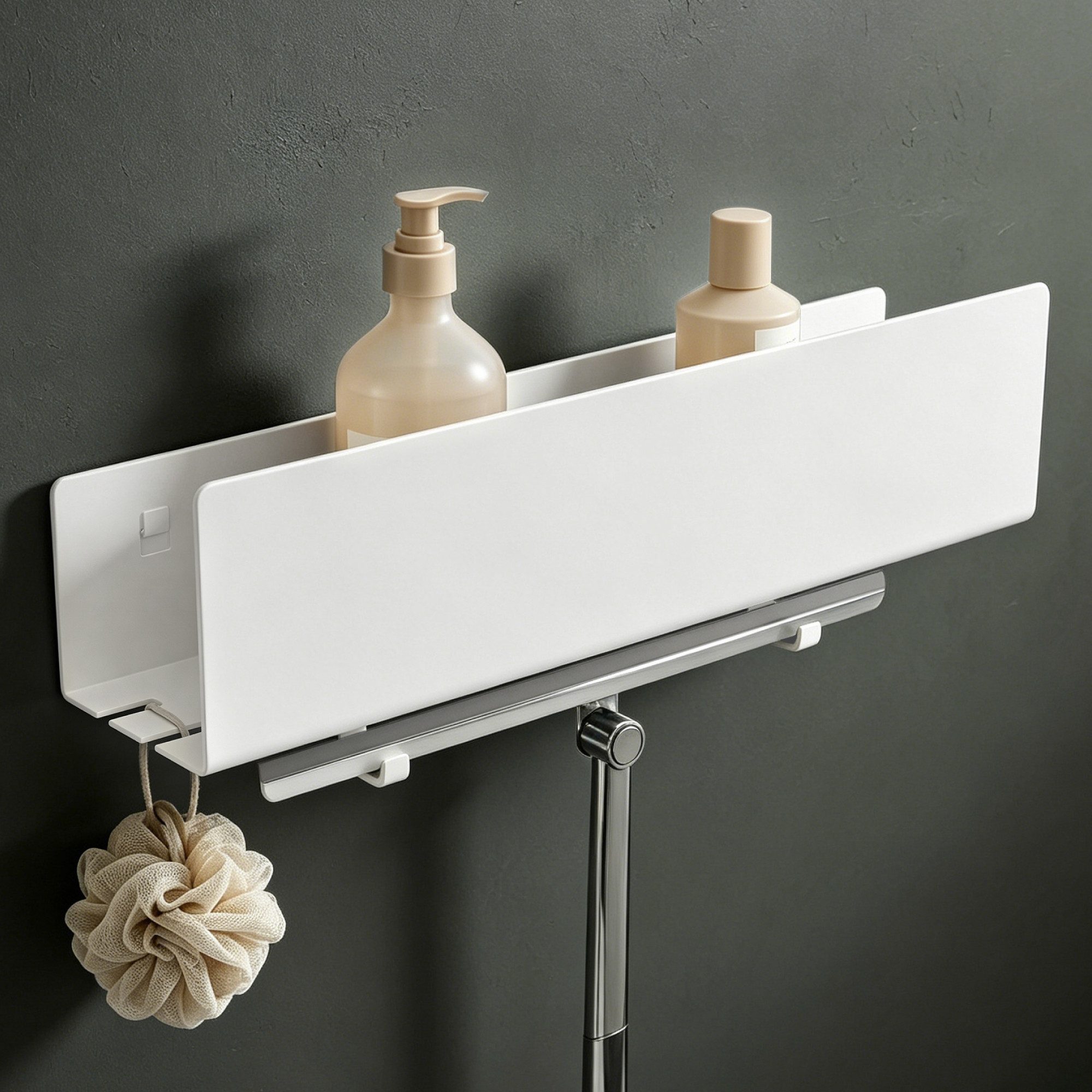 Mai & Mai Duschablage Duschregal Badezimmer Ablage aus kohlenstoffstahl Regol-18, Für Dusche, Bad und Küche, Kleben oder Bohren, Erhöhter Schutzrand