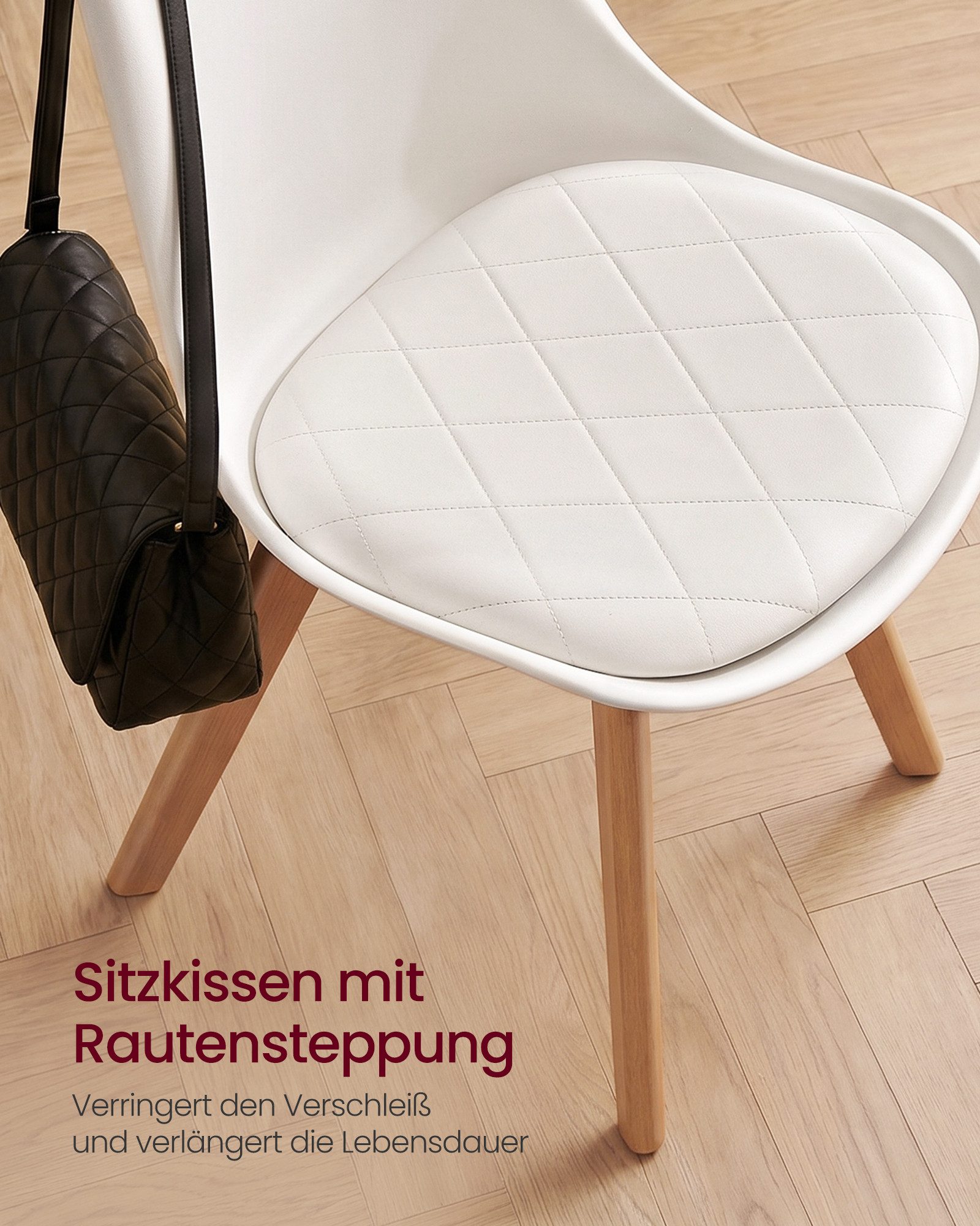 VASAGLE Esszimmerstuhl aus PU-Leder und Buchenholz, für Esszimmer und Büro, Gepolsterte Küchenstühle, 6er Set, 46,5 x 57 x 79 cm – Bild 4 von 5