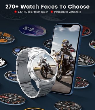 Lige Smartwatch (1,43 Zoll, Android, iOS), Herren mit Telefonfunktion, 129 Sportmodi, AMOLED Touchscreen, 360 mAh