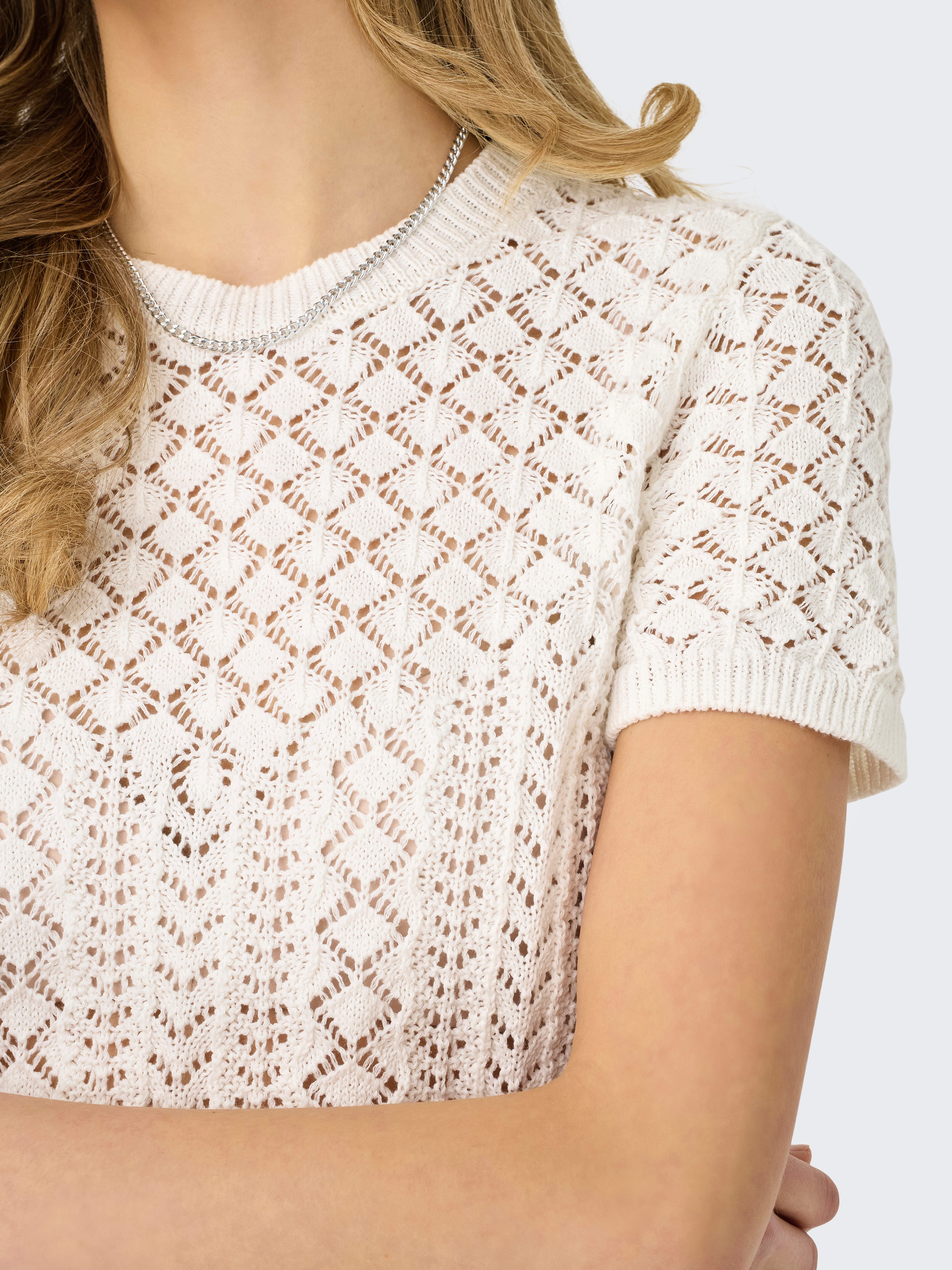 ONLY Kurzarmpullover ONLSAGA LIFE SS O-NECK KNT NOOS Baumwollmischung, regular fit