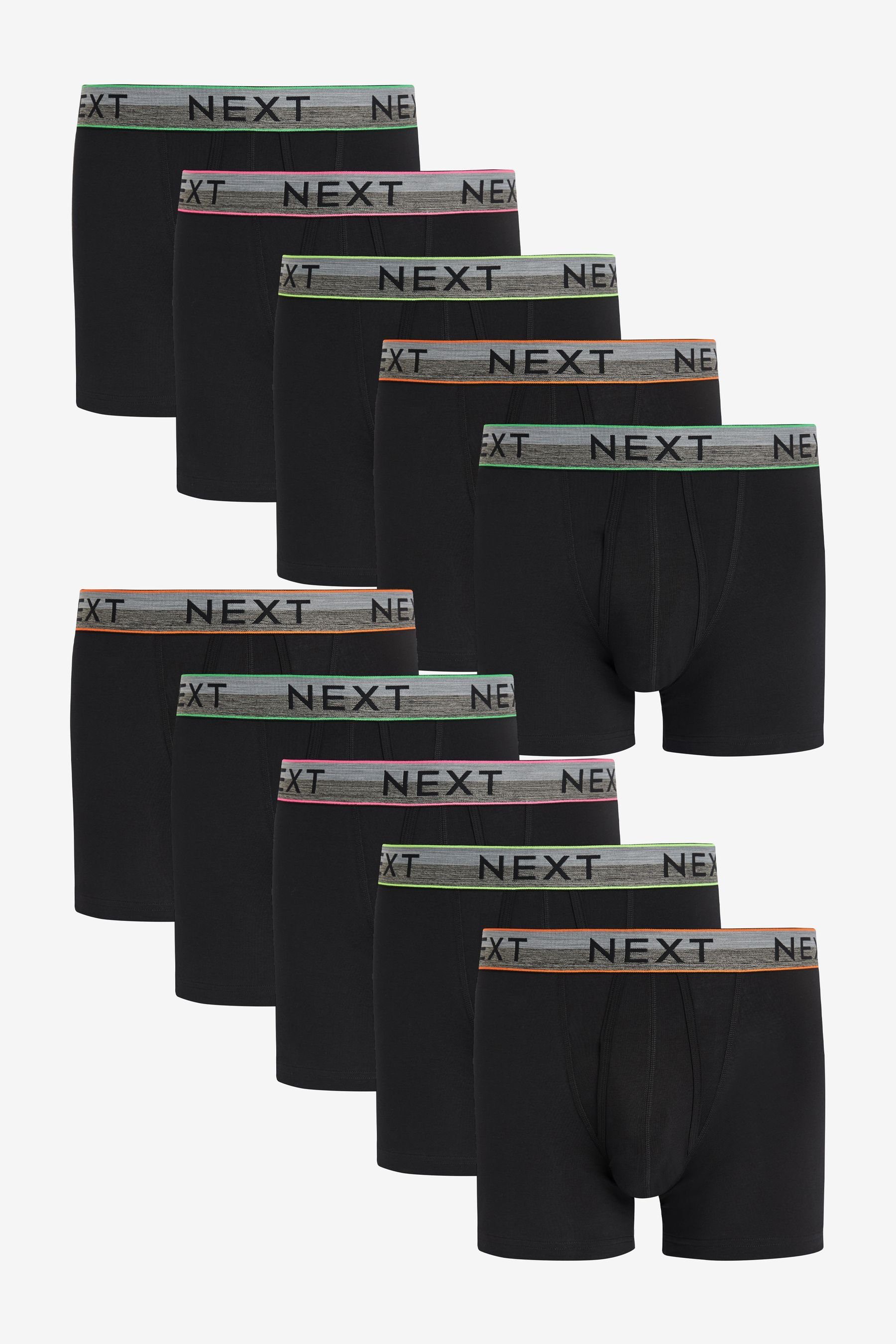 A-Front, Boxershorts 10er-Pack (10-St) Marl Neon Waistband Next Boxershorts Black