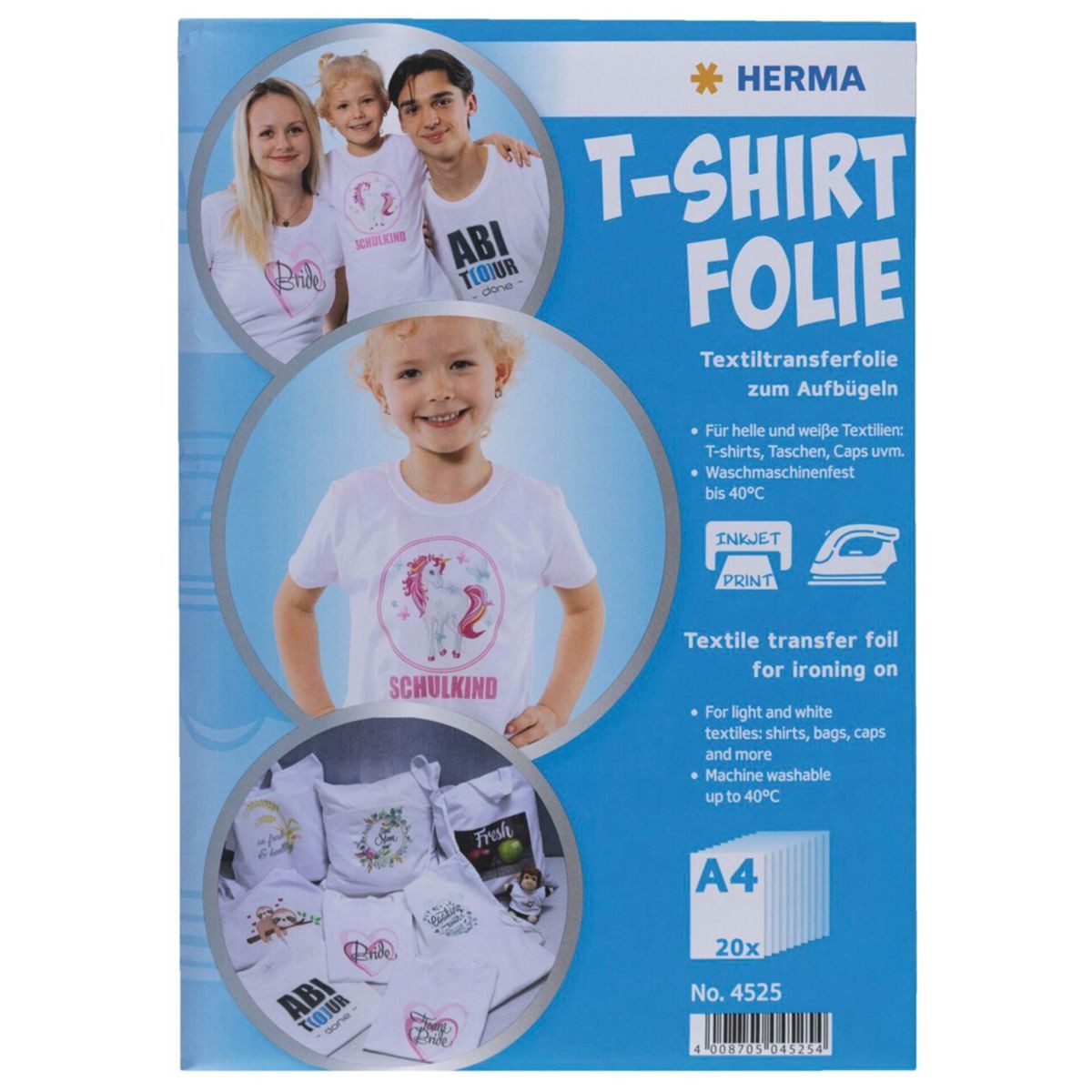 HERMA Druckerpapier T-Shirt Folie A4 für helle + weiße Textilien 20