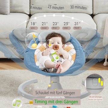 MAEREX Babywippe 5 Gang elektrische Babyschaukel, mit 3 Zeiteinstellungen, bluetooth Fernbedienung, Musik