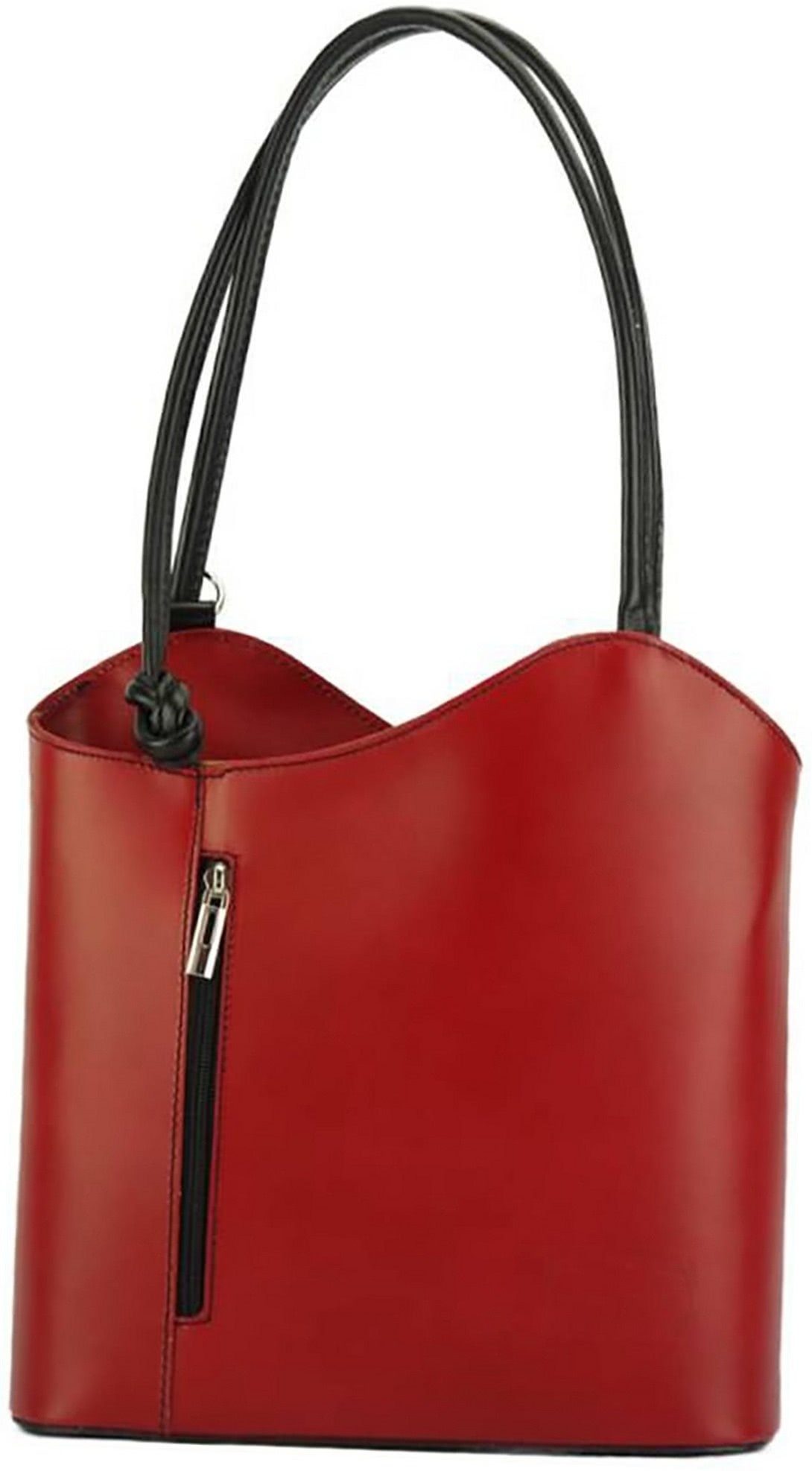 FLORENCE Schultertasche Florence 2in1 Echtleder Damen Handtasche (Schultertasche, Schultertasche), Damen Tasche Echtleder rot, schwarz, Made-In Italy