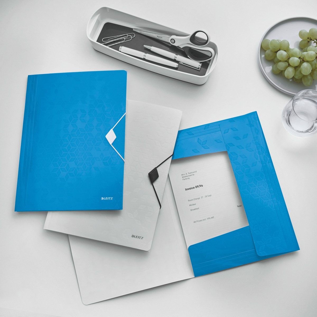 LEITZ Fächermappe Eckspannmappe Wow A4 PP mit Klappen blau metallic