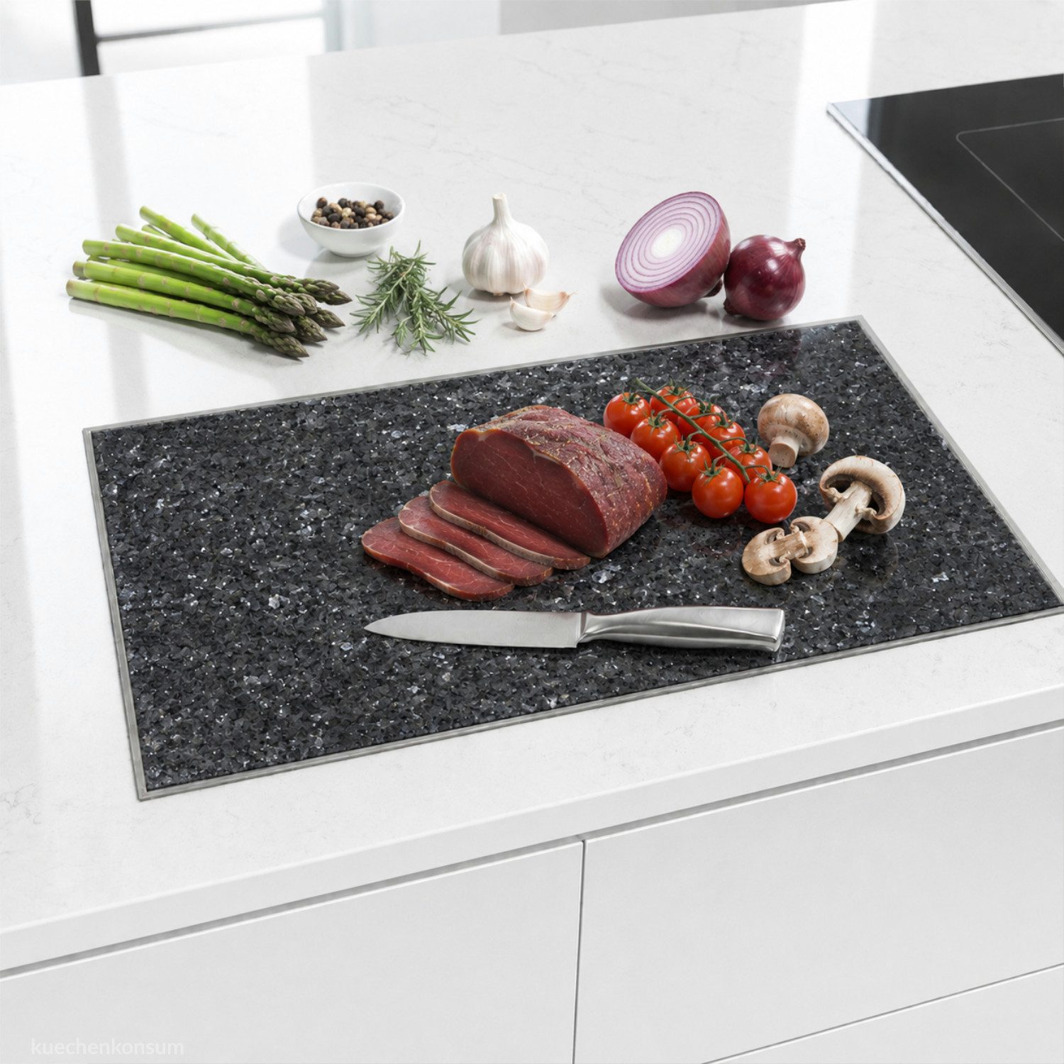 Schneidbox Schneidebrett Einbau Granitfeld Blue Pearl inkl. Edelstahlwanne 510 x 325 x 10 mm, Granitstein, Edelstahl, robuster Blue Pearl Granitstein