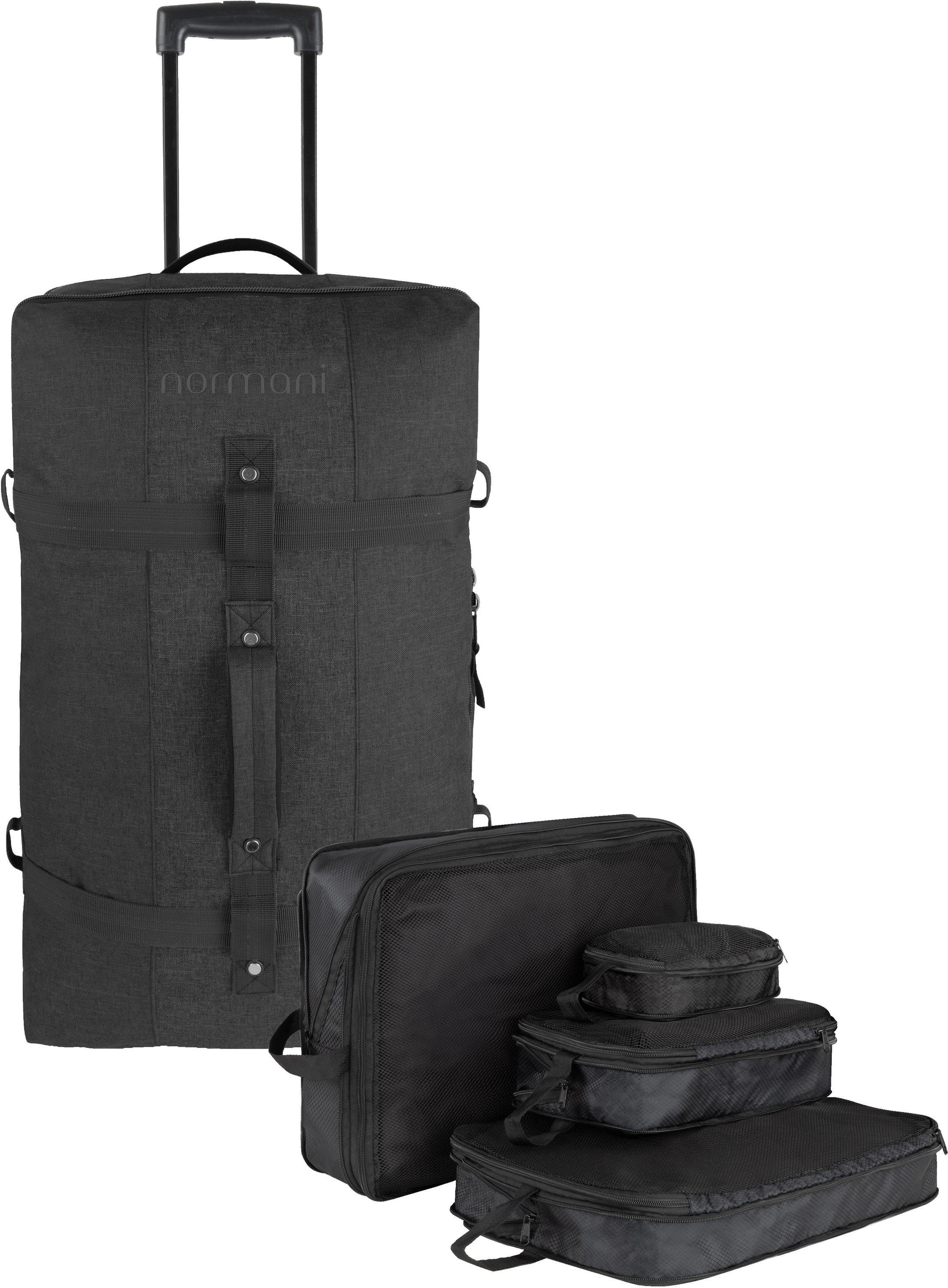 normani Reisetasche Reisetasche 125 L mit 4 Kleidertaschen Aurori 125, Große Reisetasche mit Rollen Schwarz
