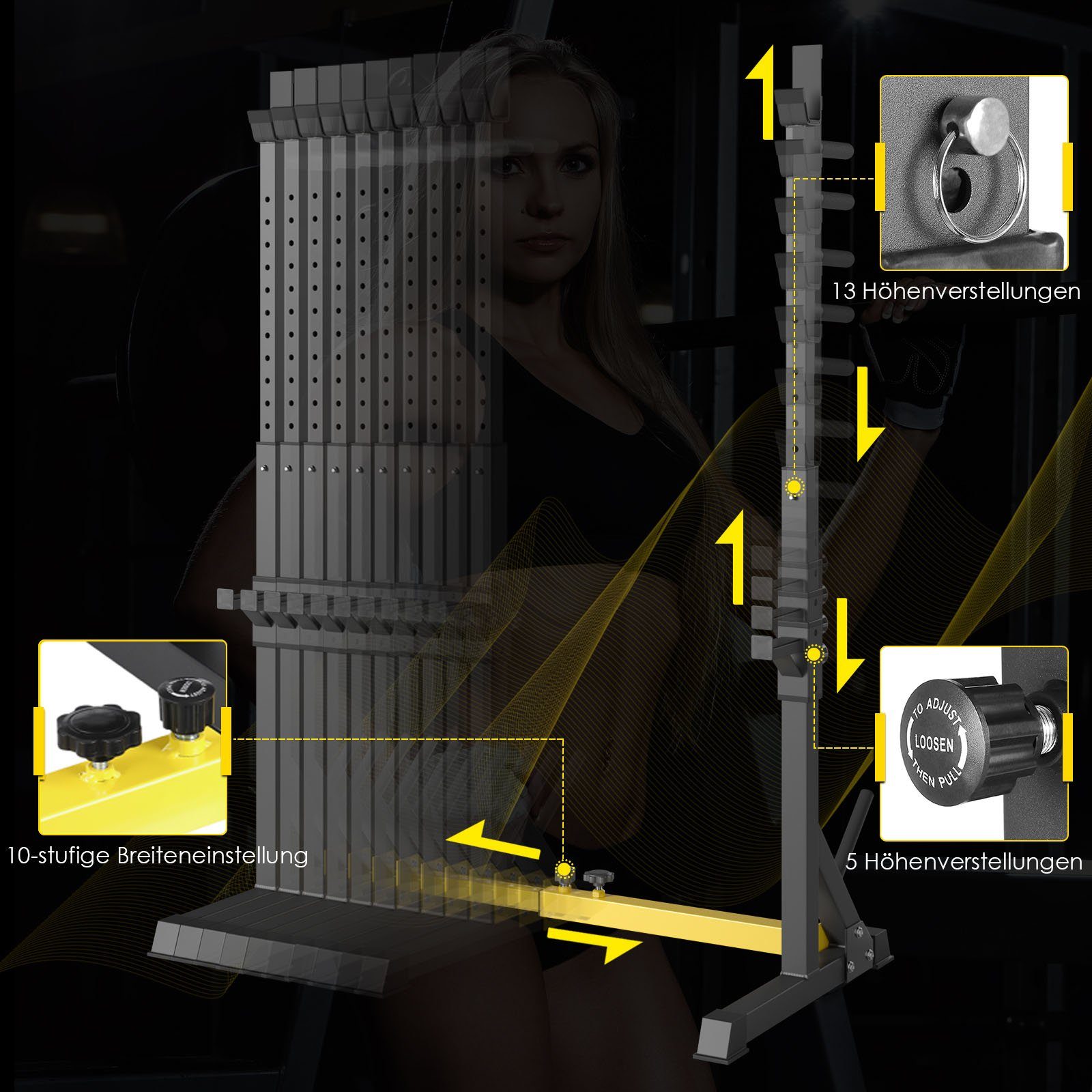 Hantelbank, Rack, 200kg Langhantelablage Femor verstellbar bis Squat