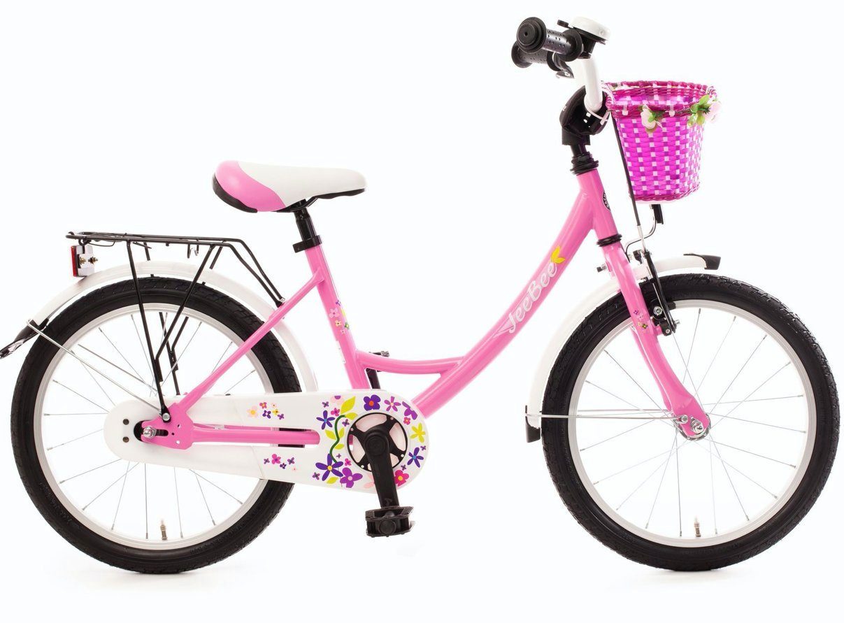 Bachtenkirch Kinderfahrrad 18 Zoll Jee Bee Pink Fahrrad mit Rücktrittbremse, Ständer, Korb, Gepäckträger