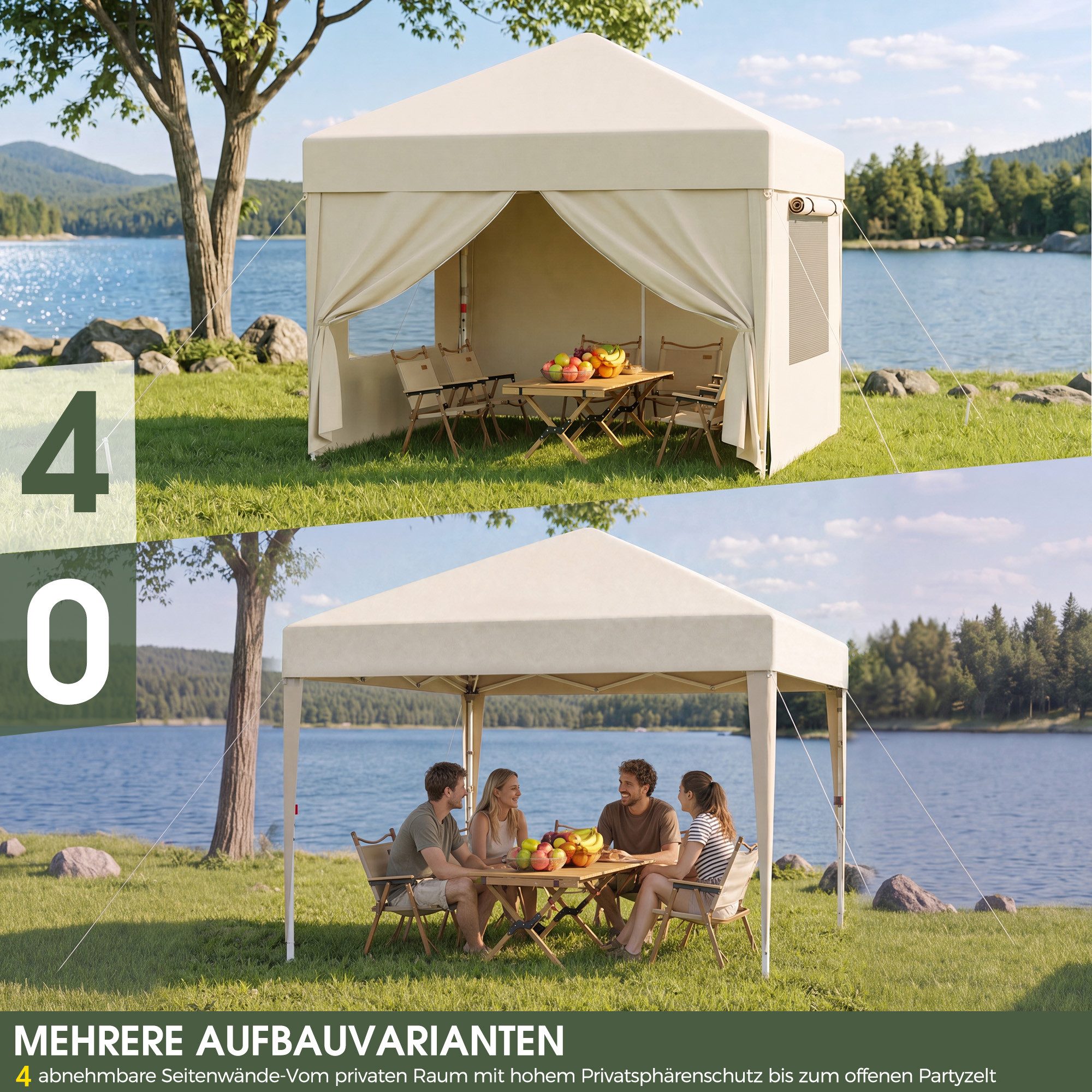 HOMALL Faltpavillon 3x3/3x6 m Gartenpavillon Höhenverstellbarer Pop Up Pavillon, mit 4 Seitenteilen, (Windfester Pavillon mit Seitenteilen und Tragetasche, für  – Bild 5 von 5