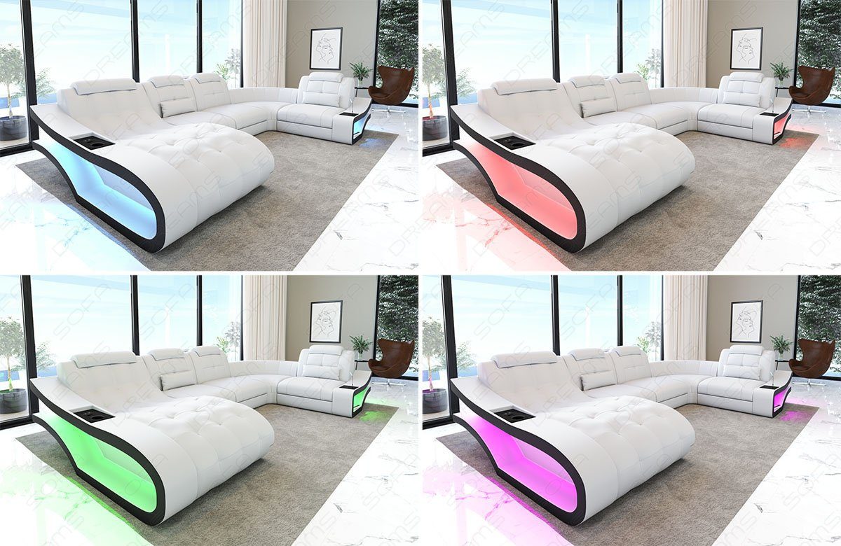 Sofa Dreams Ecksofa Leder Sofa Couch Elegante Ledercouch, L-Form Ledersofa mit LED, wahlweise mit Bettfunktion