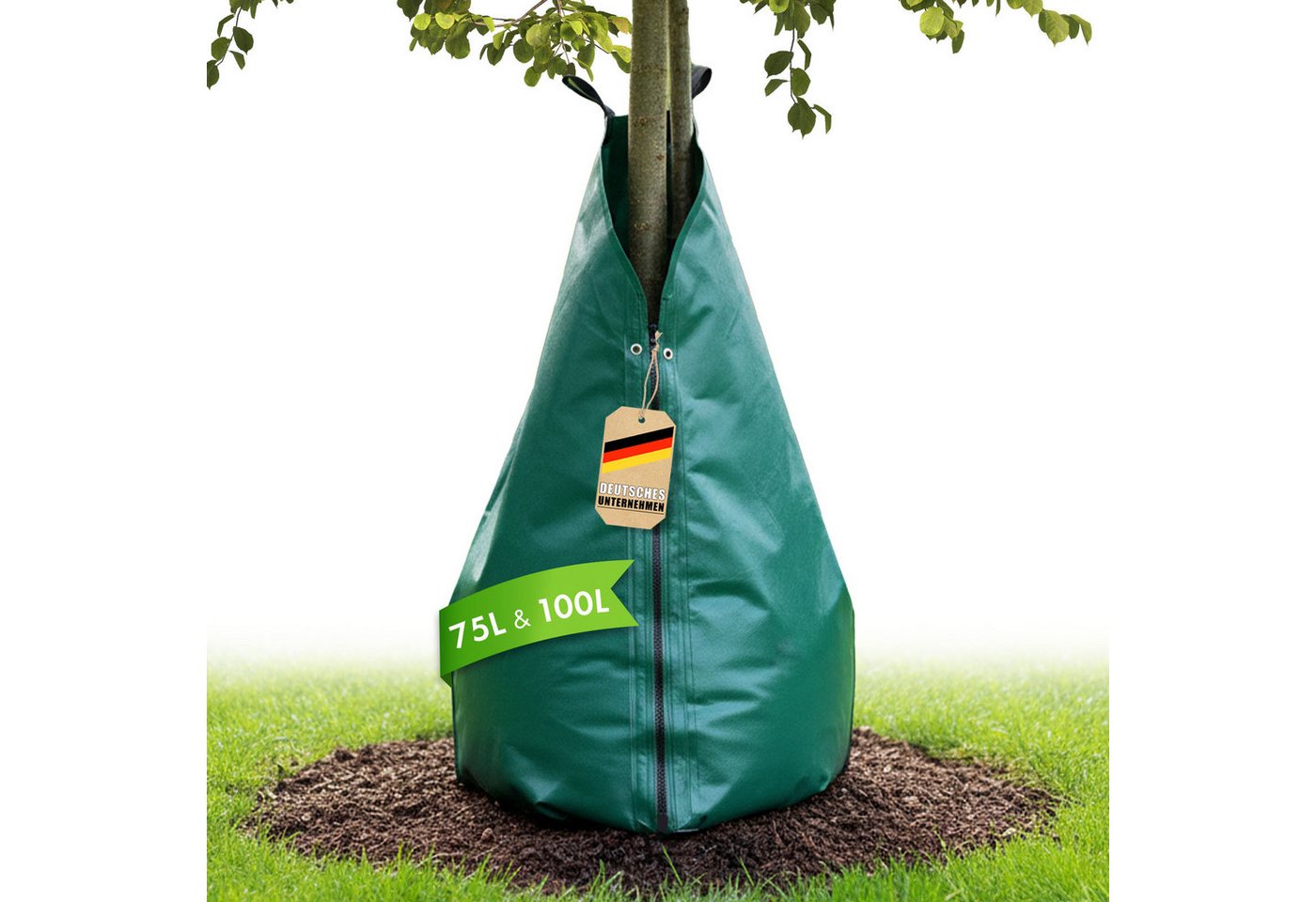 Floordirekt Bewässerungssystem, Bewässerungsbeutel für Bäume, Bewässerungssack 75L oder 100L, (1-tlg., auch für Gartenabfälle nutzbar), mit Tropfsystem & Reißverschluss, Wassersack wiederverwendbar aus PVC