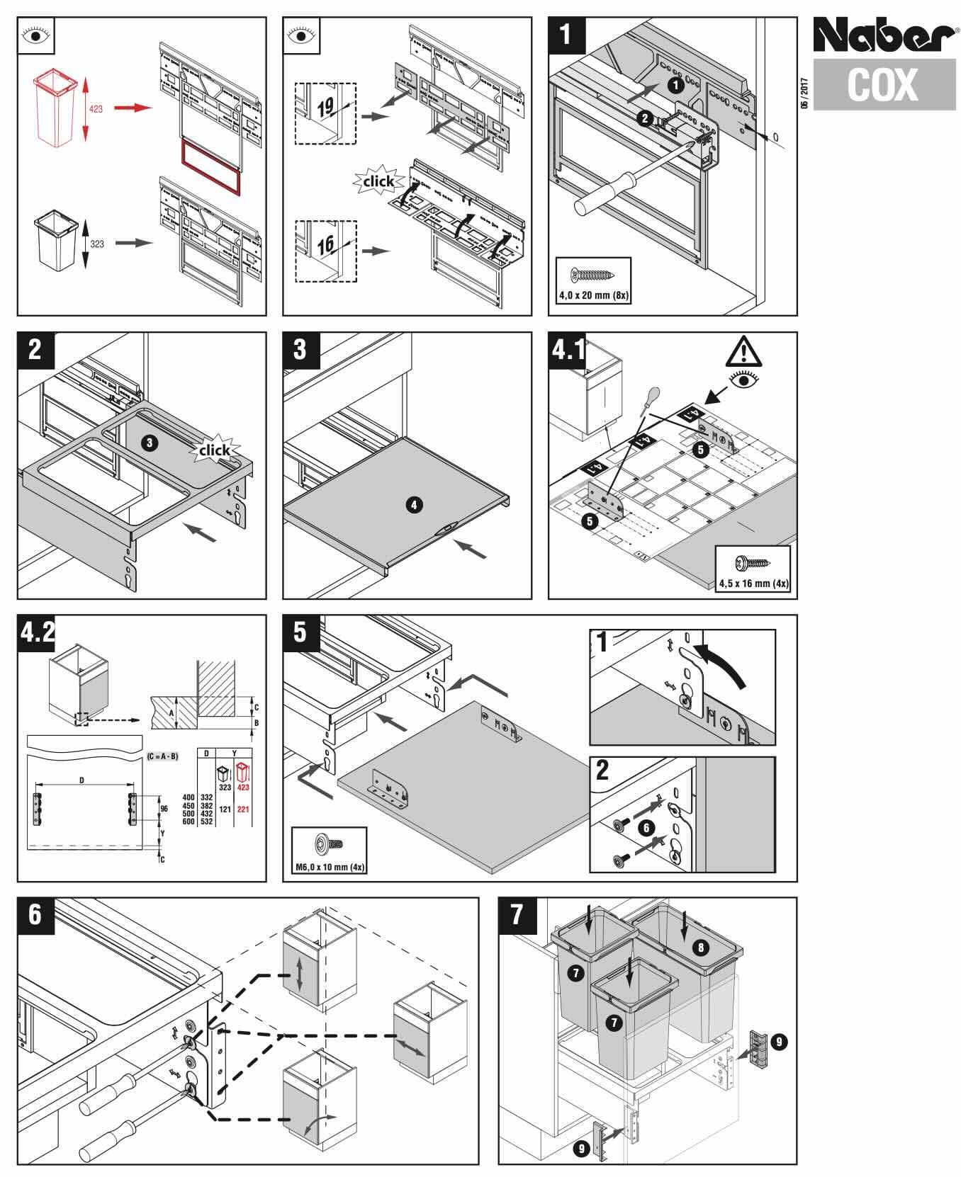 Naber Einbaumülleimer NABER Cox® Base 460 S/500-2, hellgrau, H 460 mm