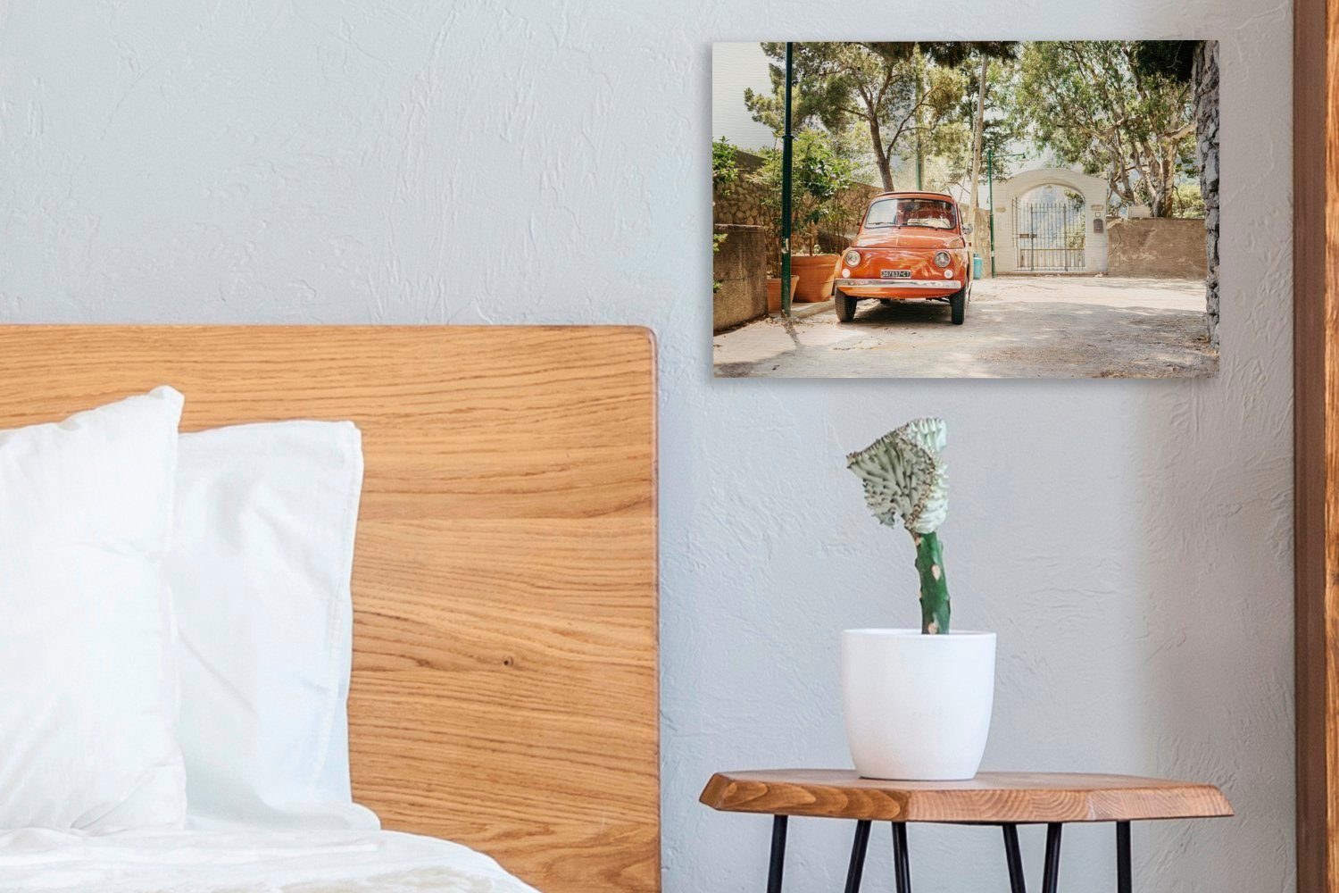 Leinwandbild von Auto OneMillionCanvasses® Straßen 30x20 Aufhängefertig, den Wandbild Leinwandbilder, St), geparkt cm Wanddeko, Capri, in (1 Einzigartiges