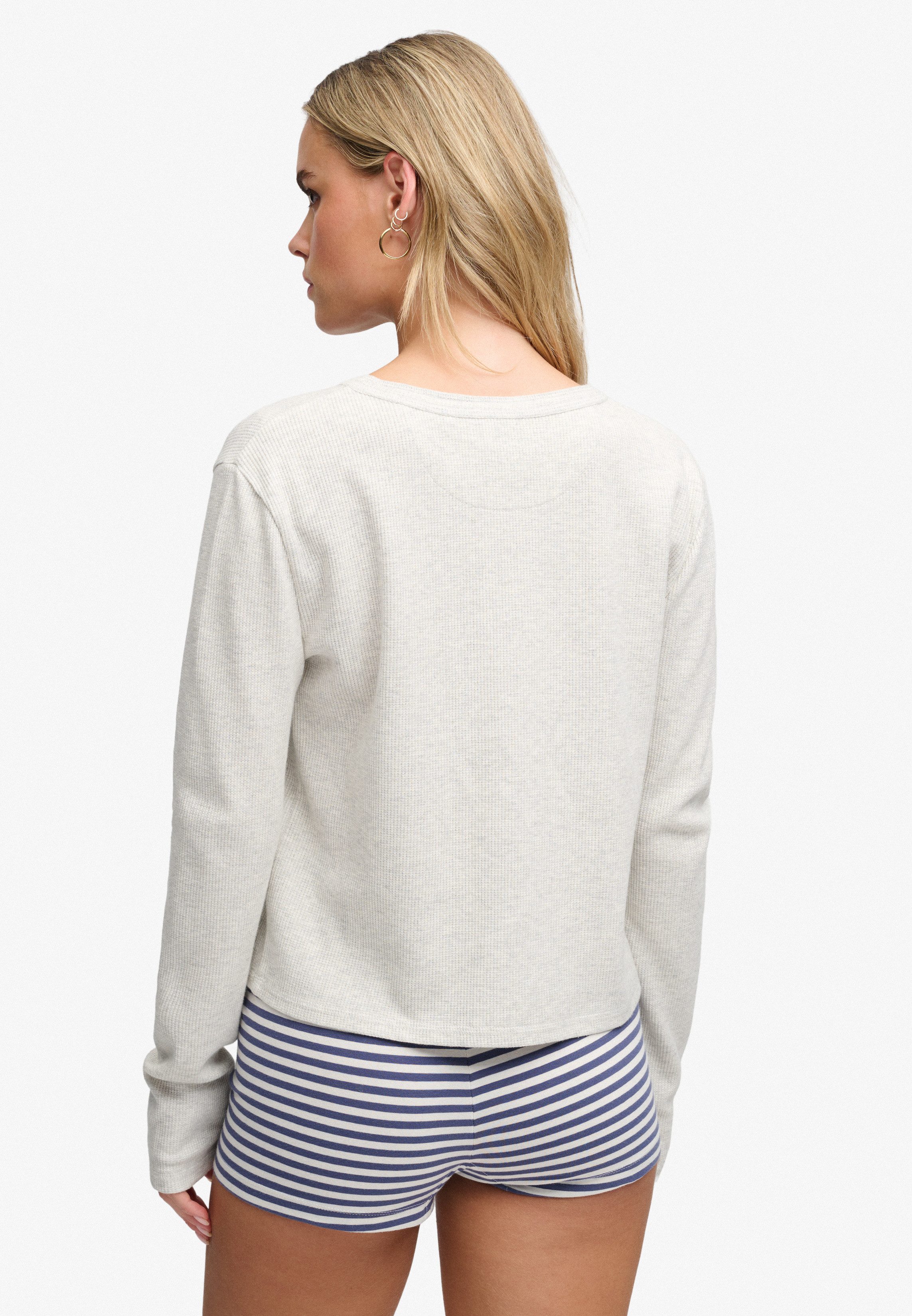 Superdry Langarmshirt ATH ESS WAFFLE BUTTON LS TOP Baumwollmischung, skinny fit
