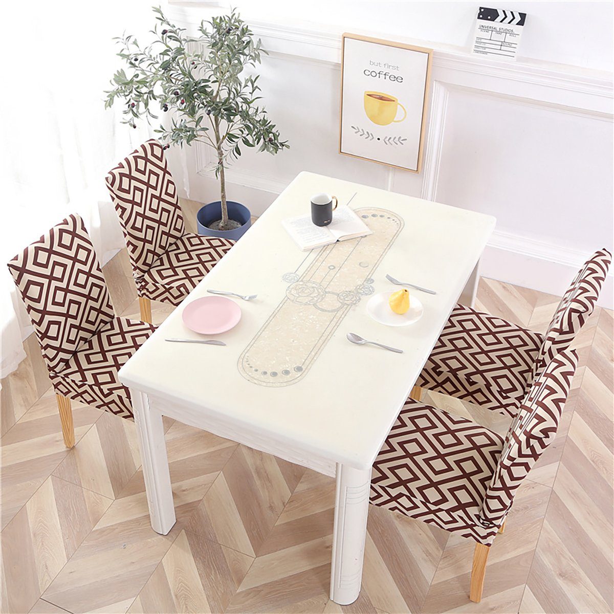 2er Abnehmbare für 6er Set 4er Beige Bankett Stuhlhusse, Stuhlbezug HOMEIDEAS,