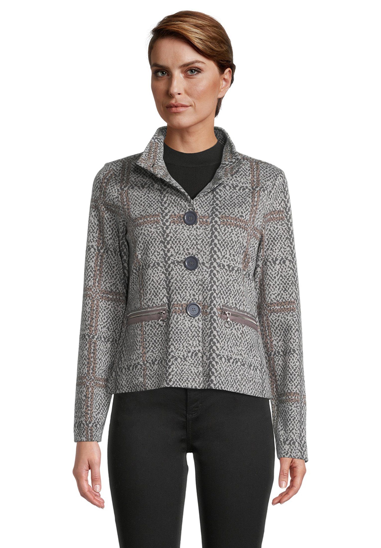 Betty Barclay Kurzblazer mit Stehkragen Muster Grey/Taupe