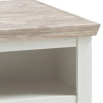 99rooms Couchtisch Samwell Pinie Weiß, Pinie (Wohzimmertisch, Beistelltisch), mit Fach, Stauraum unter Tischplatte, klappbar, Landhausstil
