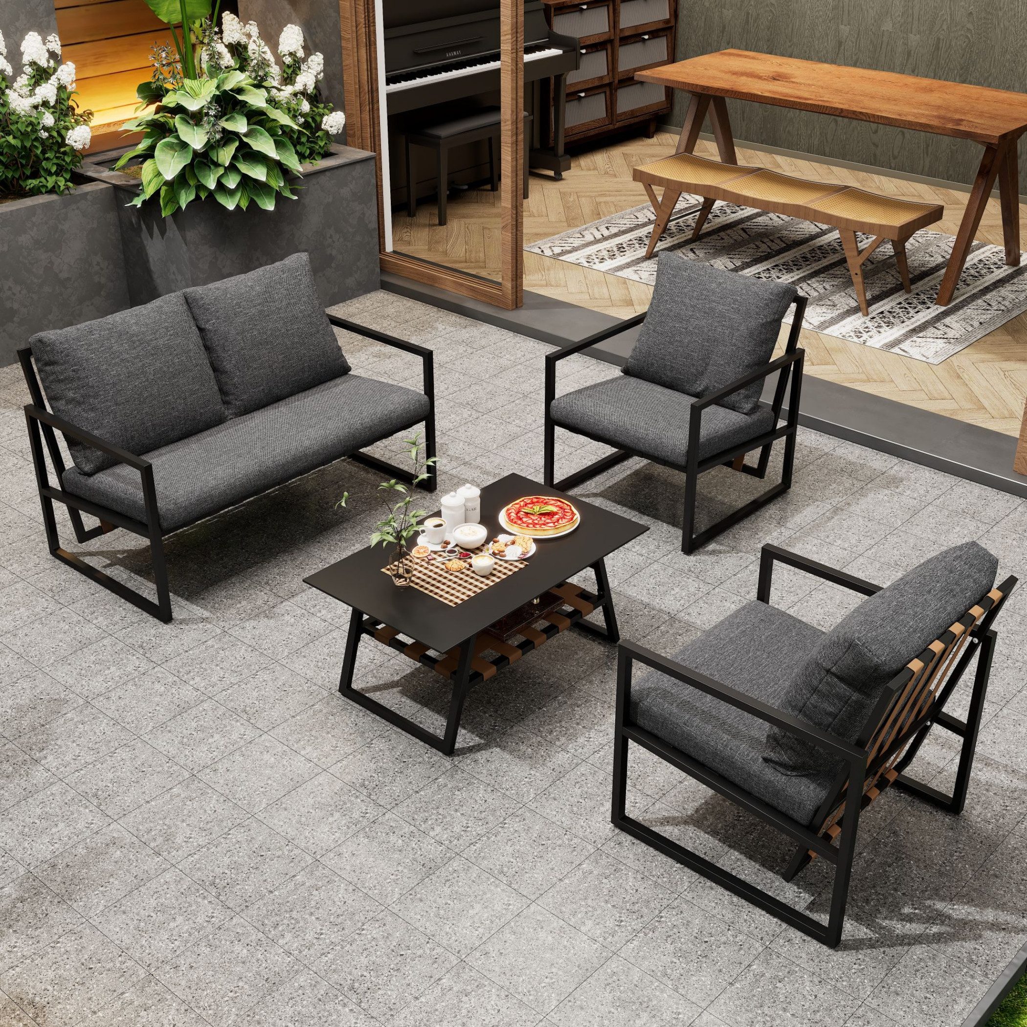 SeedWave GartenloungeSet Outdoor Sofagarnitur Vierteilige, Gartenmöbel