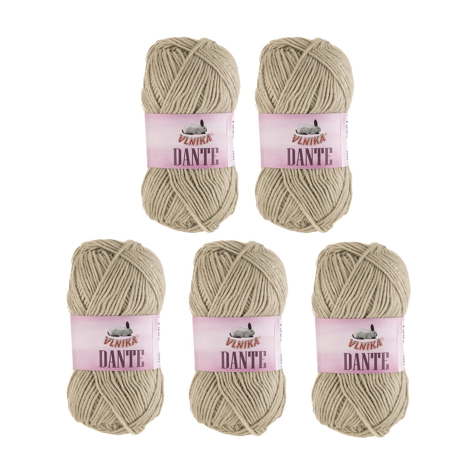 VLNIKA 5 x 100g Strickgarn Dante Häkelwolle, 160 m, 1305 hellbeige