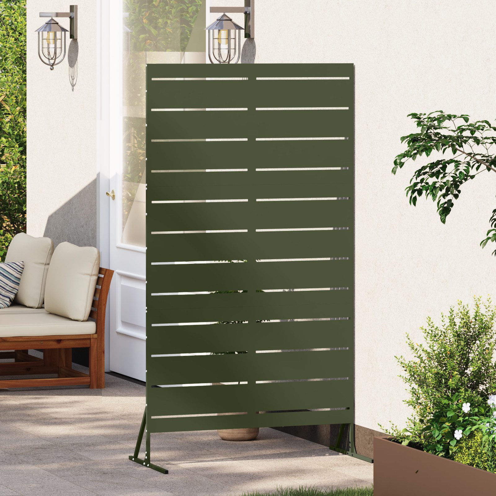 vidaXL Gartenzaun Metallzaunpanel Olivgrün Pulverbeschichteter Stahl, günstig online kaufen