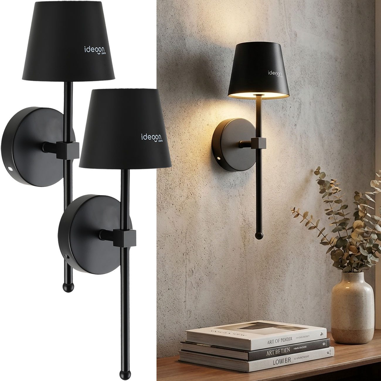 shop'n smile ideoon LED Wandleuchte Kabellose LED Wandleuchte Akku dimmbar Timer & Touch-Sensor Ø 11 cm, 44 hochwertige LEDs, Warmweiß  Neutralweiß  Kaltweiß, 3-stufig dimmbar/Ladezeit ca. 5–6 Std./in Schwarz