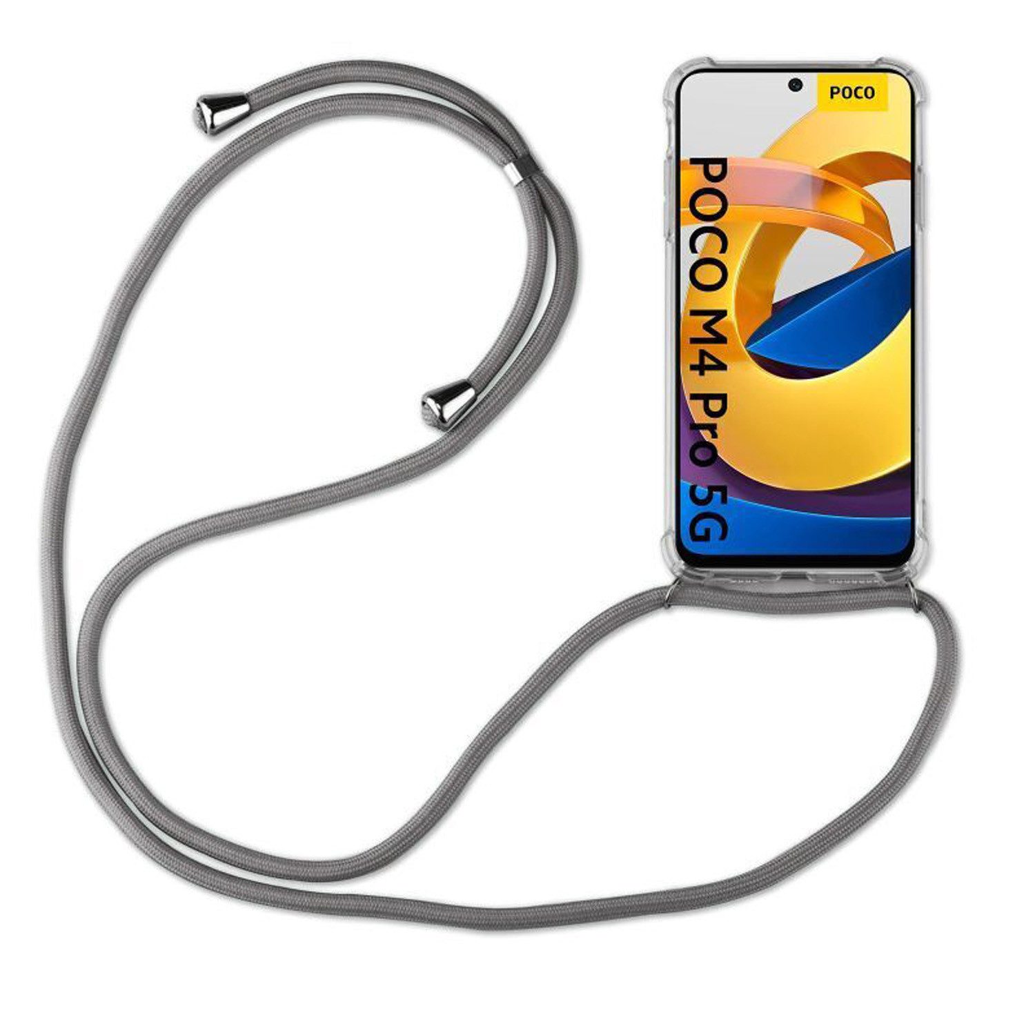 betterfon Handykette für Xiaomi POCO M4 Pro 5G Handyhülle mit Band & Kordel Bumper Grau, Hände frei – mit Silikonhülle & Schnur für flexiblen Alltag