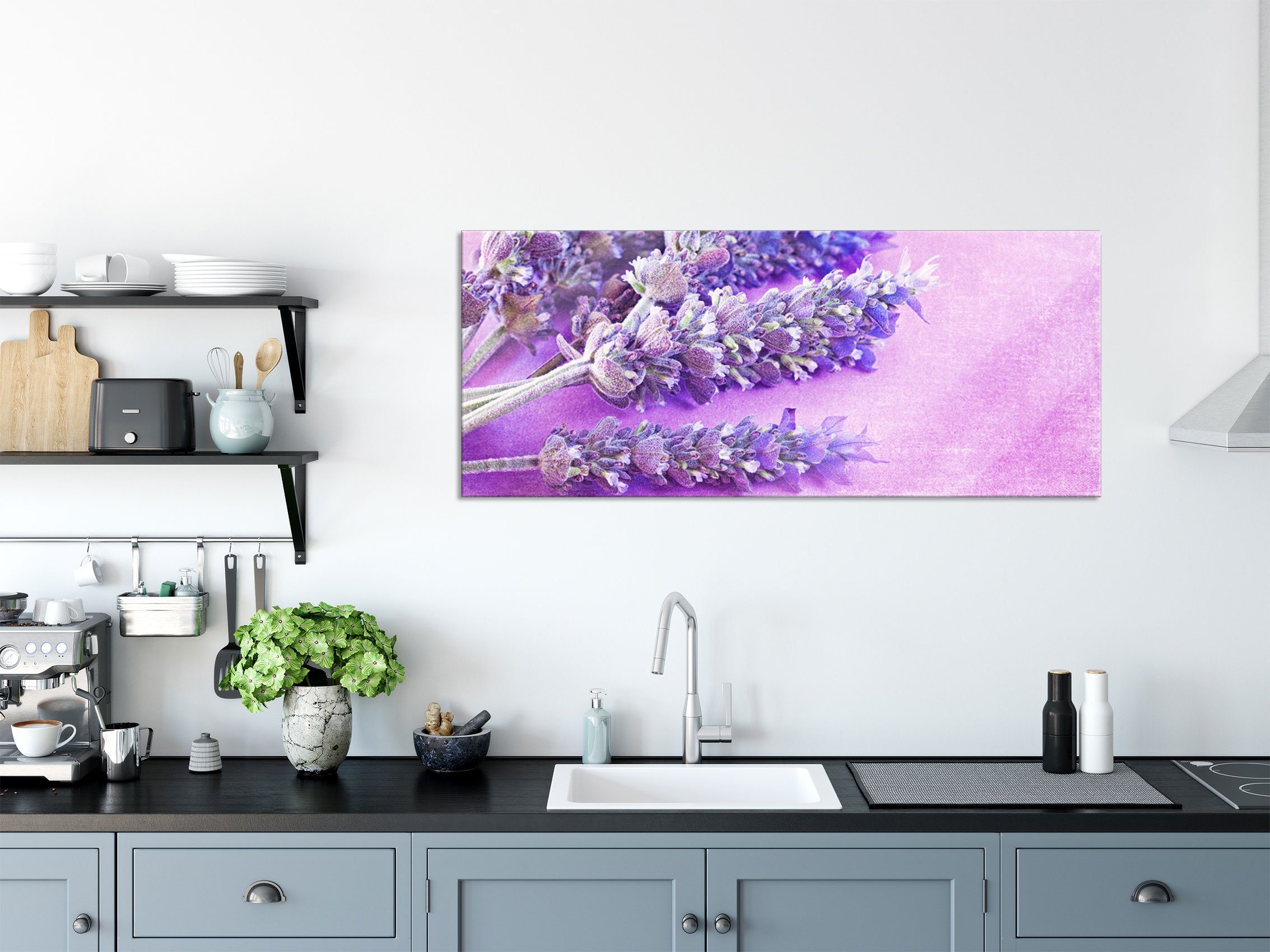 Lavendel inkl. Lavendel, (1 St), Glasbild Pixxprint und getrockneter Echtglas, getrockneter Glasbild Aufhängungen aus Abstandshalter