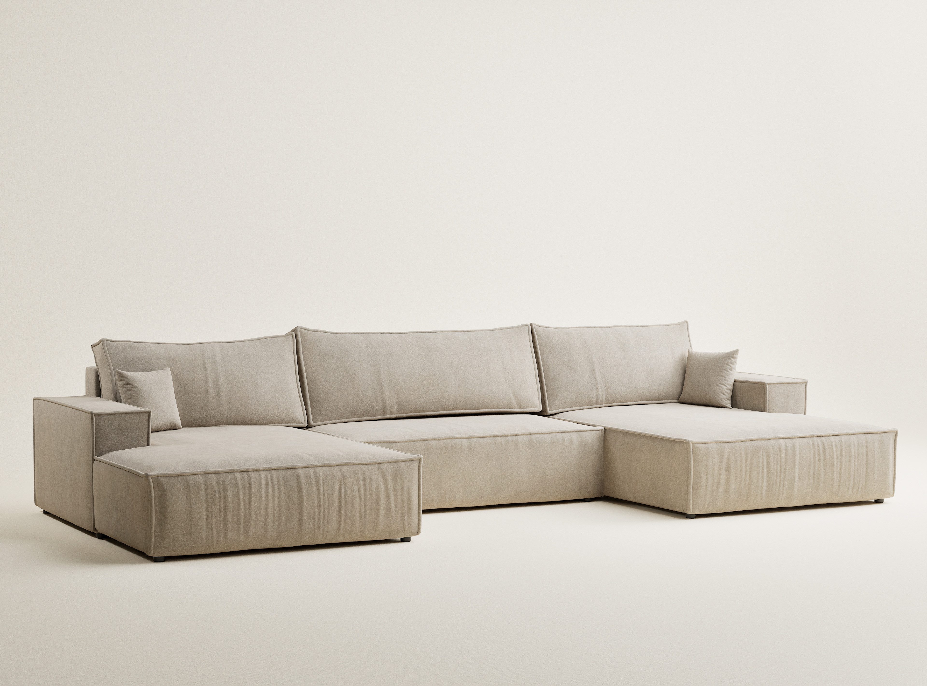 Maison de Rêve Wohnlandschaft Kyoto mit Schlaffunktion, U-Form Sofa mit Bettkasten, Zierkissen, Liegefläche 135x343 cm – Bild 3 von 5